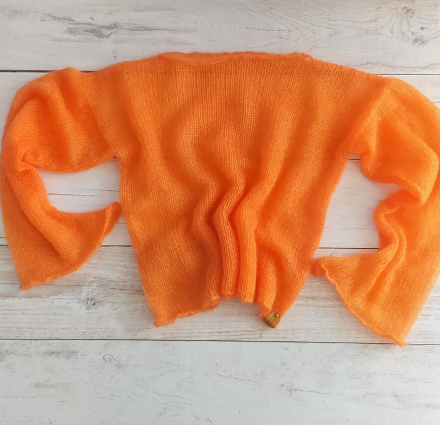 Mohair Silk Bell Sleeve Sweater: Lightweight Orange Knit XS-S-M