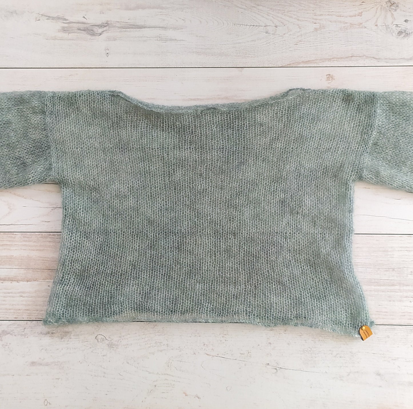 Sage Green Mohair Silk Sweater: Lightweight Bell Sleeve Top, XS-S-M