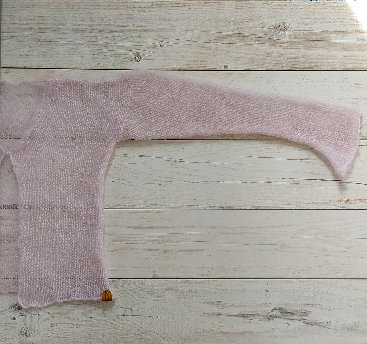 Pearl Pink Mohair&Silk Cardigan Transparent easy Hook and eye closure size S-M