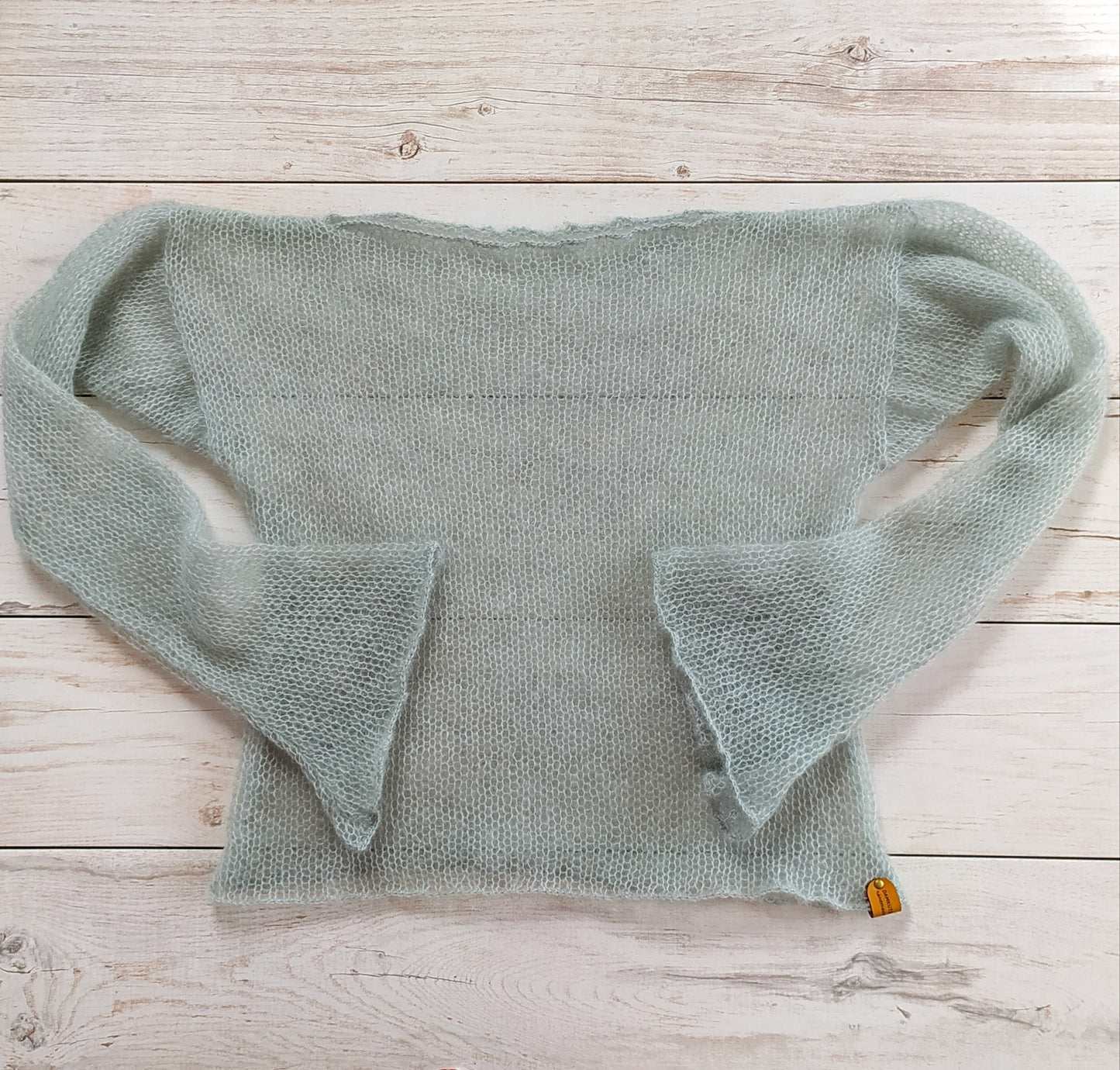 Mohair Silk Knit Sweater: Lightweight Mint Green, Handmade