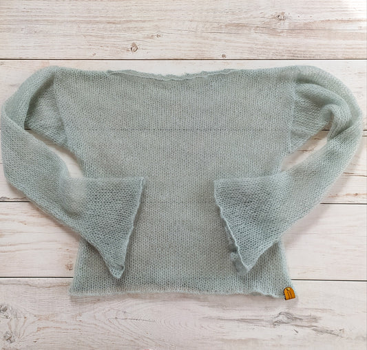 Mohair Silk Knit Sweater: Lightweight Mint Green, Handmade
