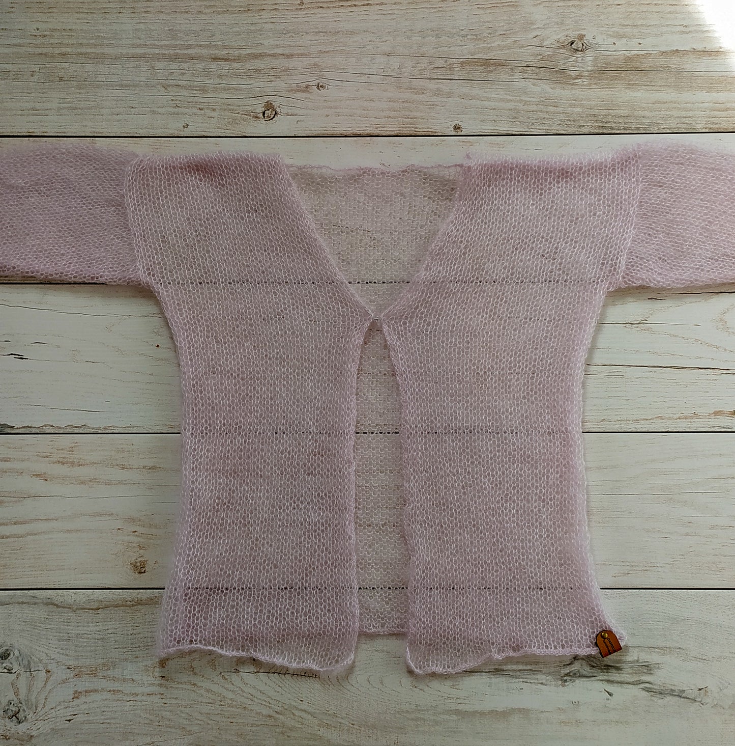 Pearl Pink Mohair&Silk Cardigan Transparent easy Hook and eye closure size S-M