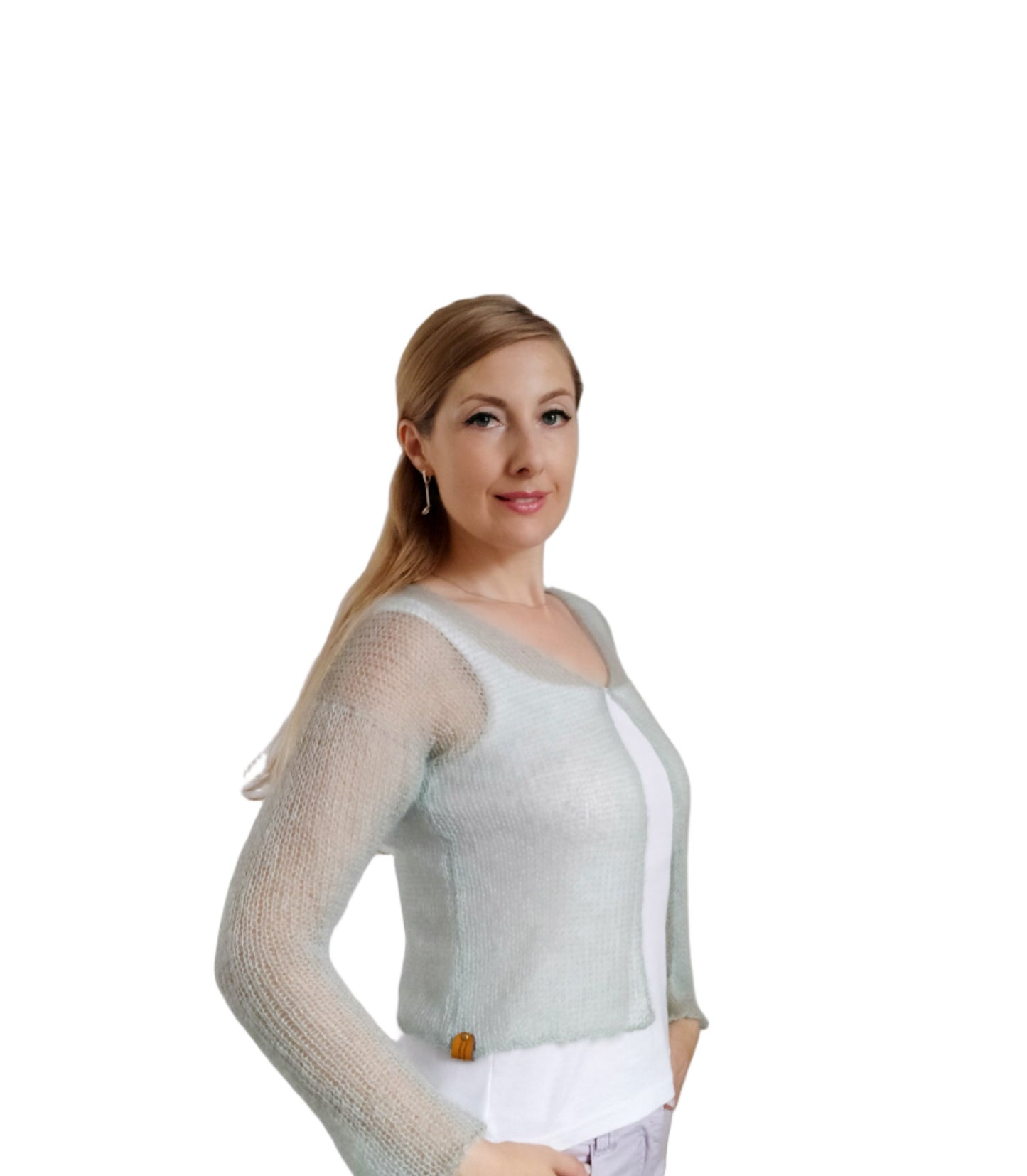 Mint Green Mohair Silk Cardigan: Lightweight Knit Sweater XS-S-M