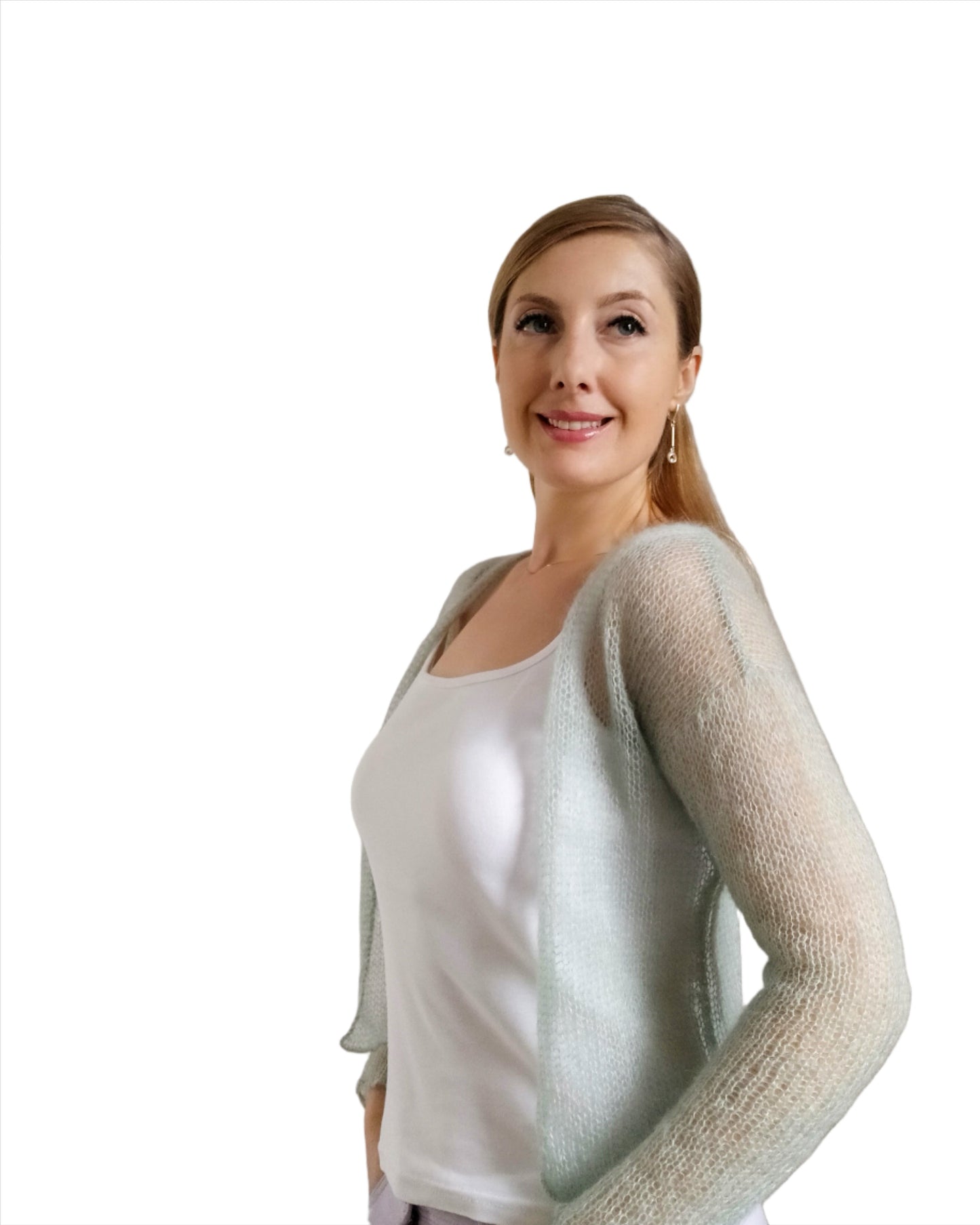 Mint Green Mohair Silk Cardigan: Lightweight Knit Sweater XS-S-M