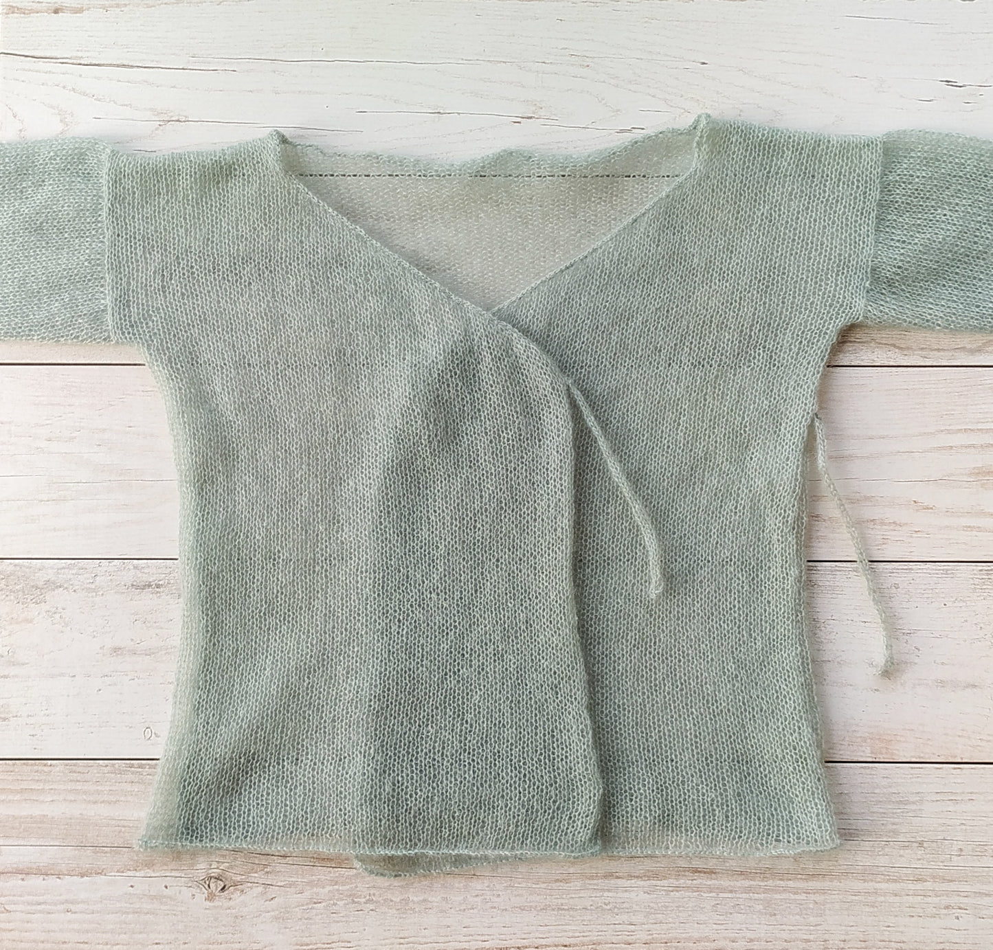 Exceptionally Lightweight And Soft Mint Green Tie Side Mohair Cardigan