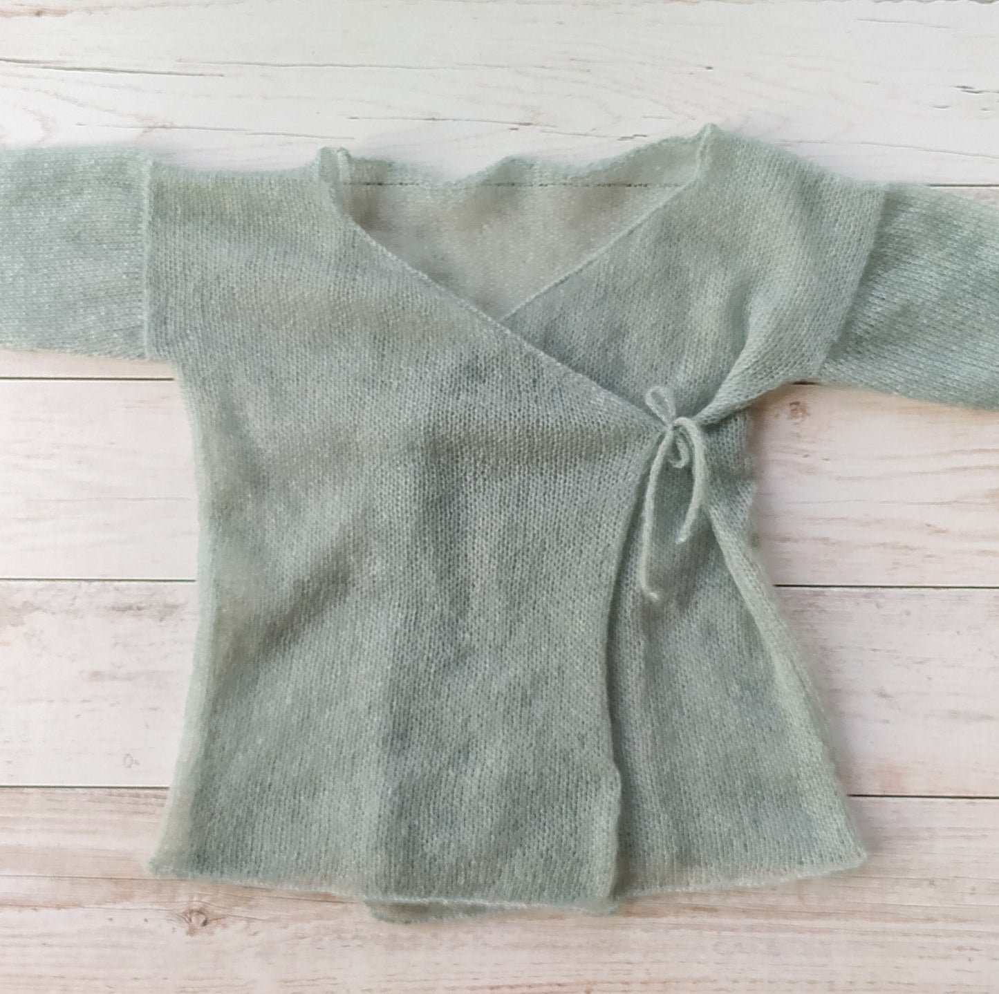 Exceptionally Lightweight And Soft Mint Green Tie Side Mohair Cardigan