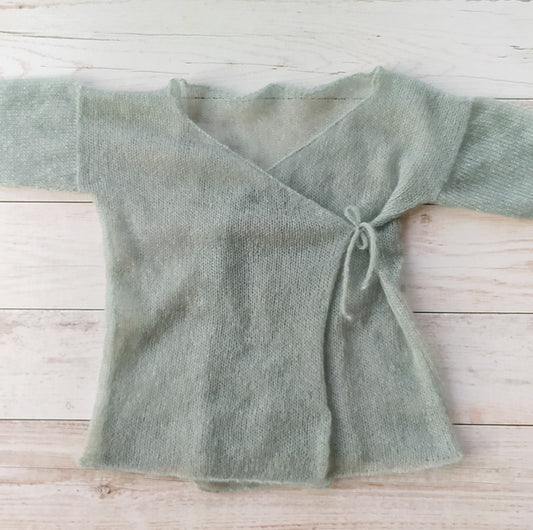 Exceptionally Lightweight And Soft Mint Green Tie Side Mohair Cardigan