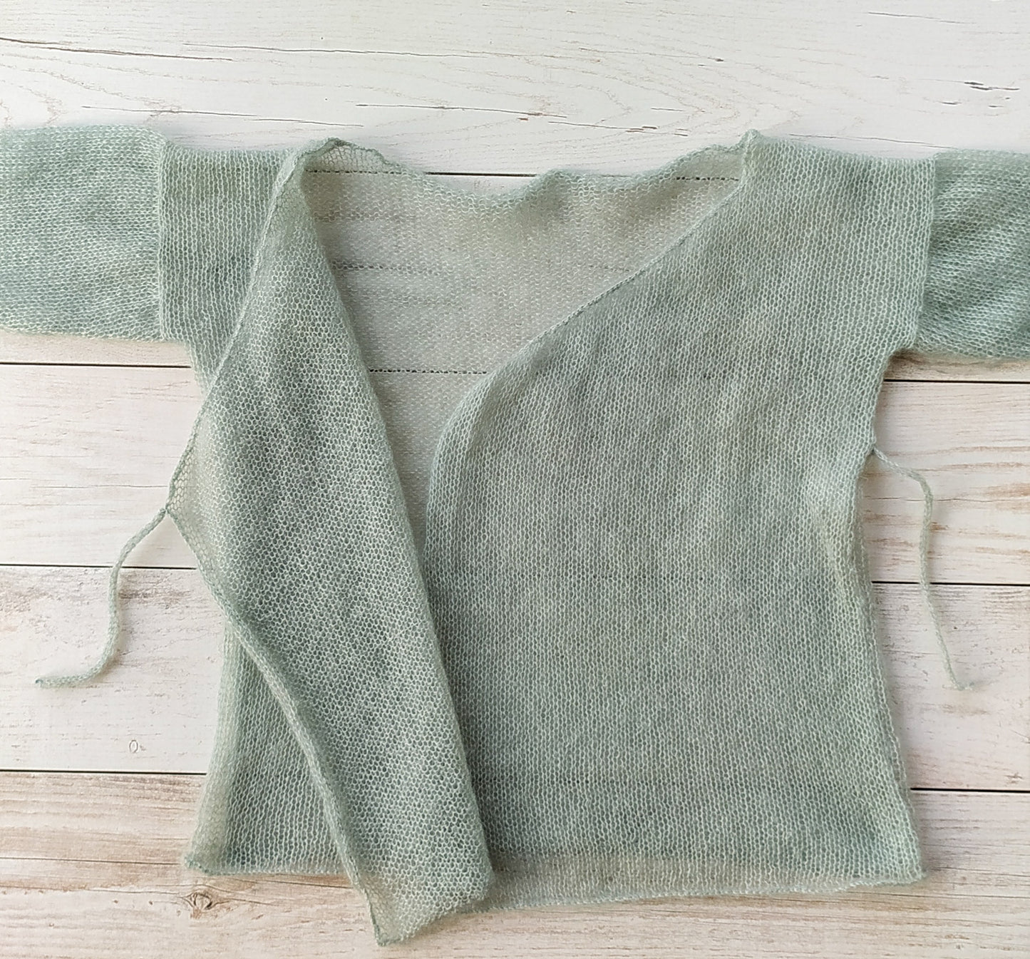 Exceptionally Lightweight And Soft Mint Green Tie Side Mohair Cardigan