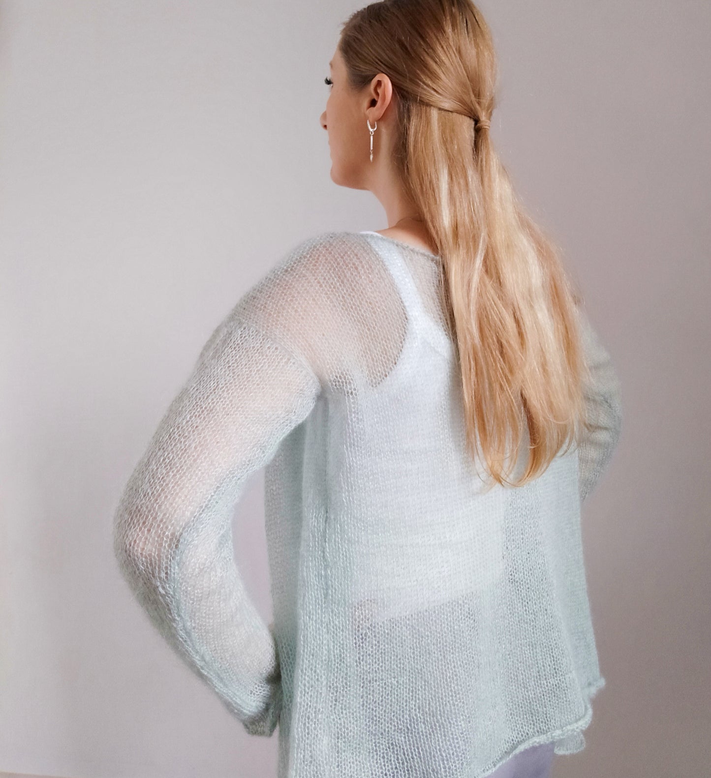 Exceptionally Lightweight And Soft Mint Green Tie Side Mohair Cardigan