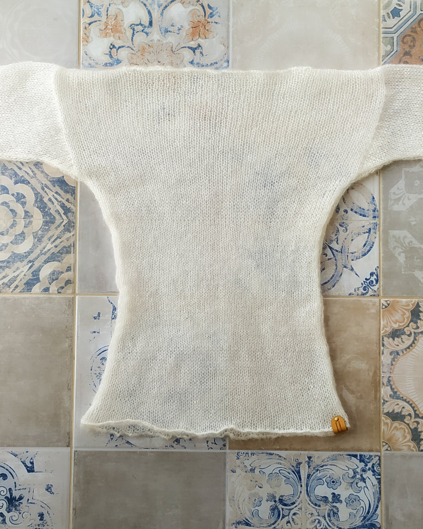 Made To Order White Mohair Silk Sweater: Fitted Lightweight Knit Top XS-S-M