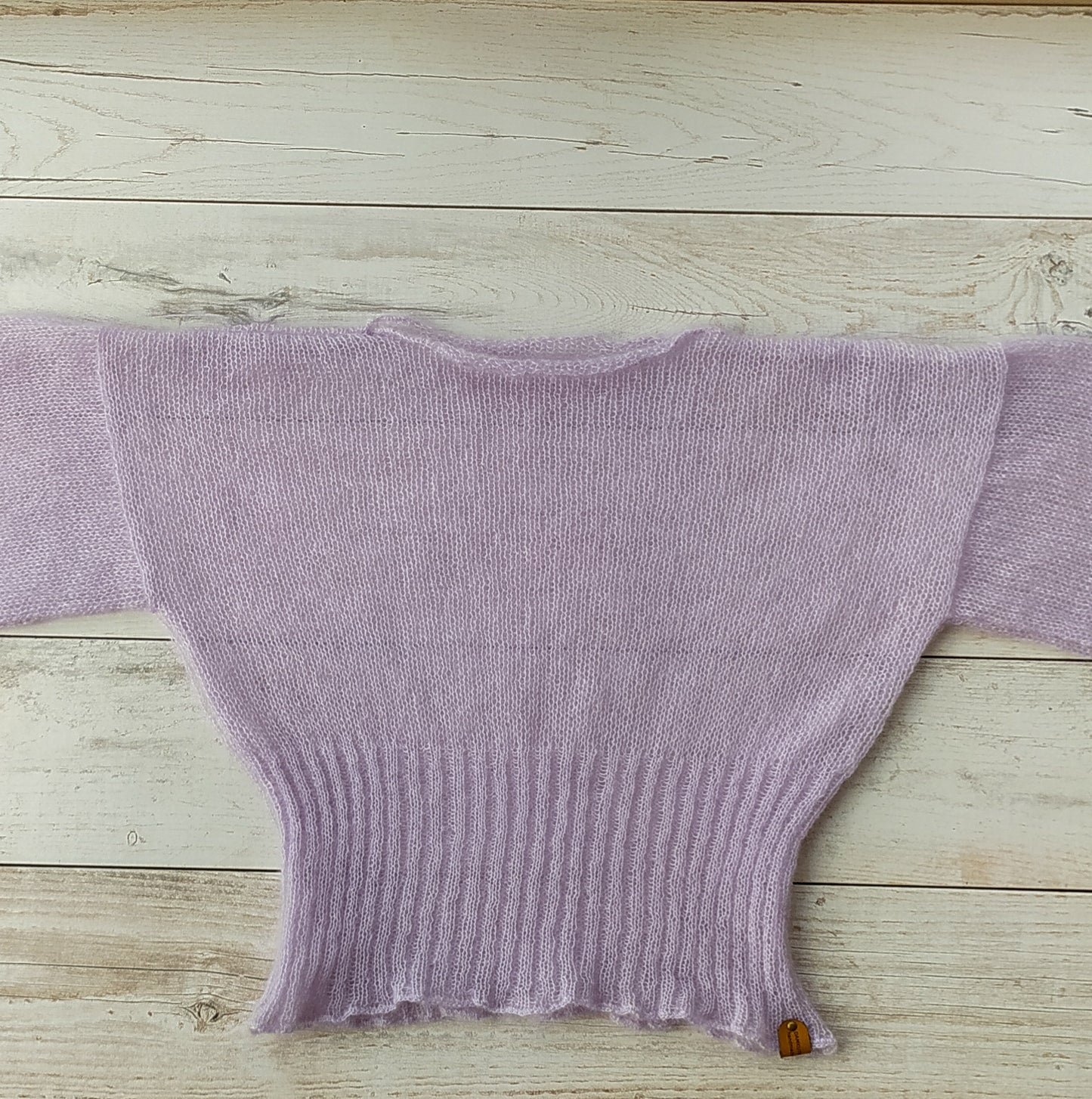 Ribbed Waist Balloon Sleeves Lavander Mohair&Silk Sweater All Seasons Soft Lightweight Short