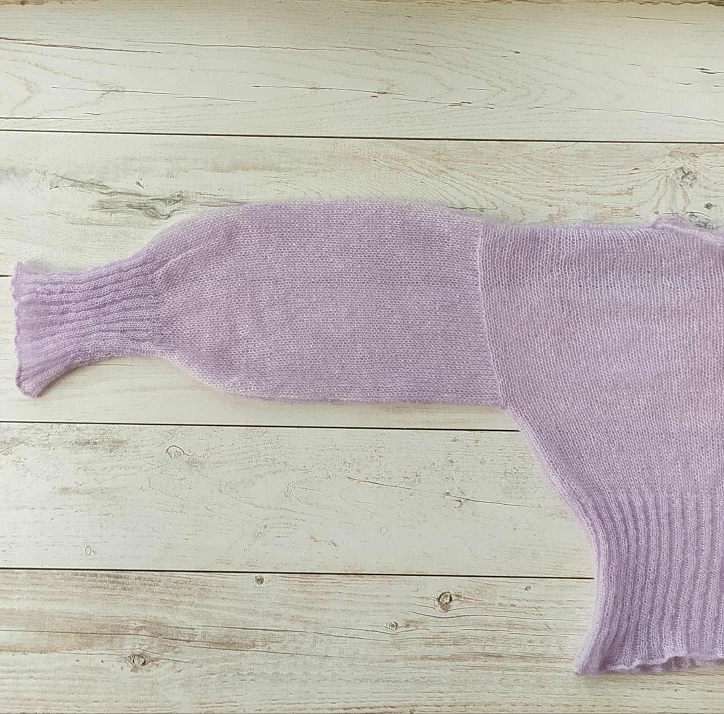 Ribbed Waist Balloon Sleeves Lavander Mohair&Silk Sweater All Seasons Soft Lightweight Short