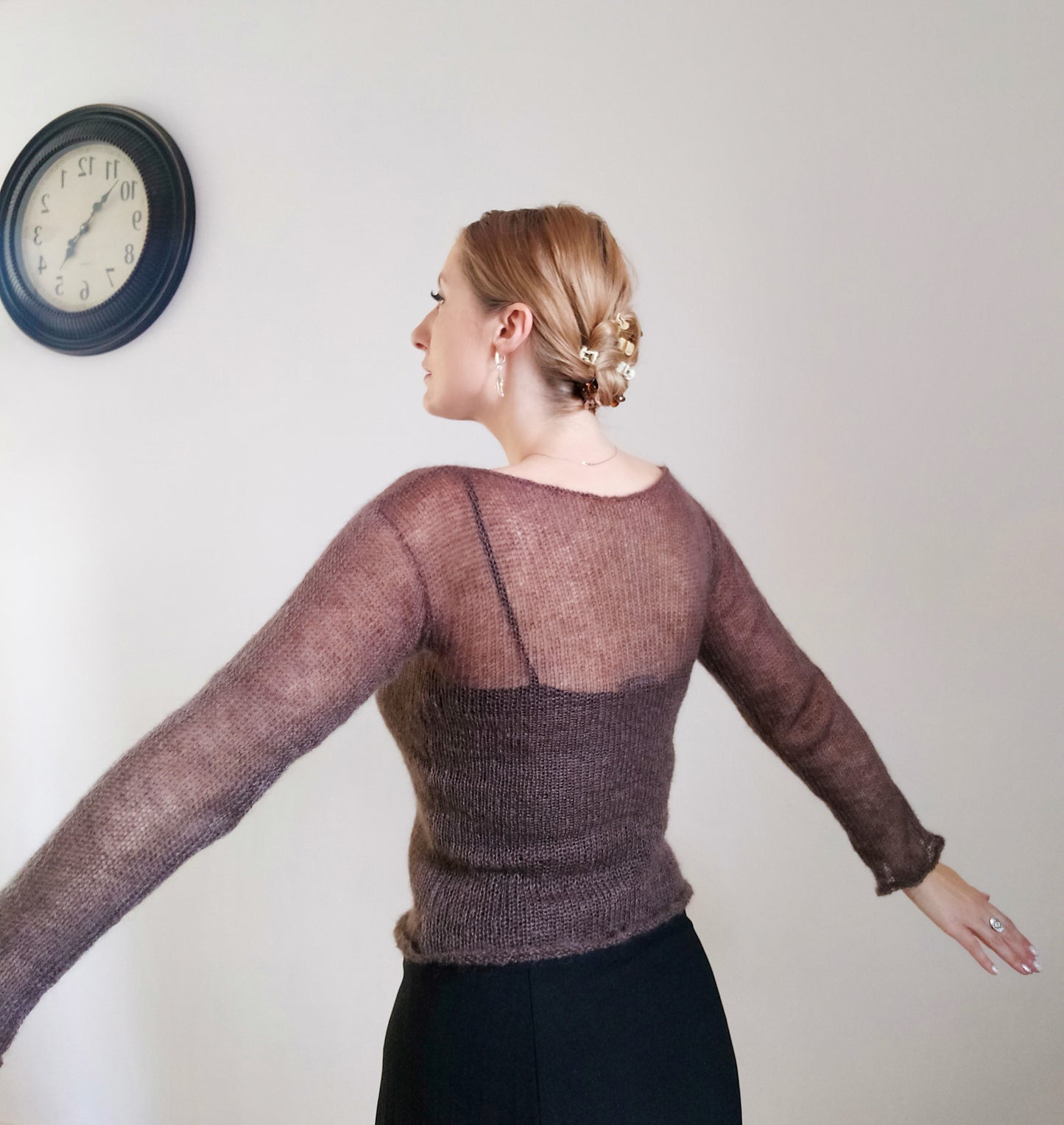 Sage Green S-M Fitted Mohair&Silk Sweater Lightweight For All Seasons Soft Non-itchy Warm Yarn Breathable Safe for Skin and Environment