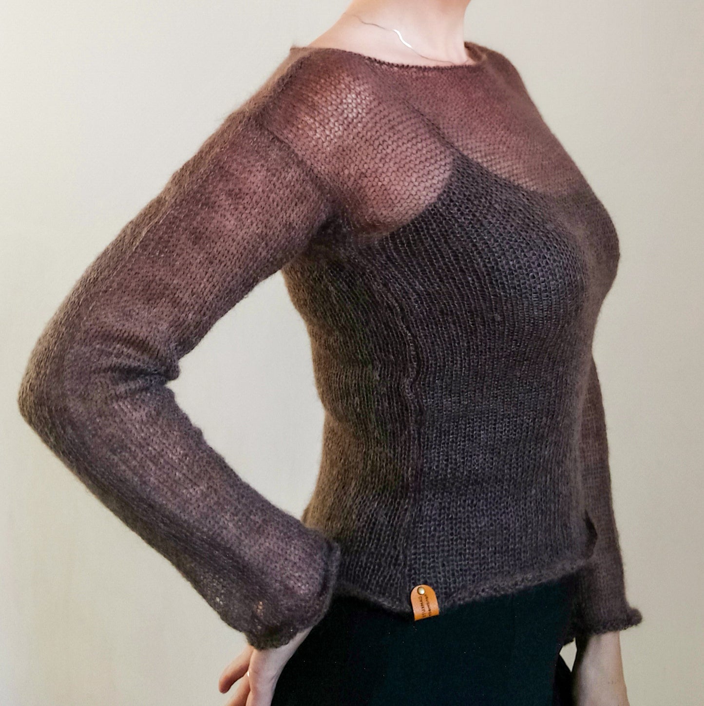 Made To Order Dark Brown Mohair Silk Sweater: Fitted Lightweight Knit Top