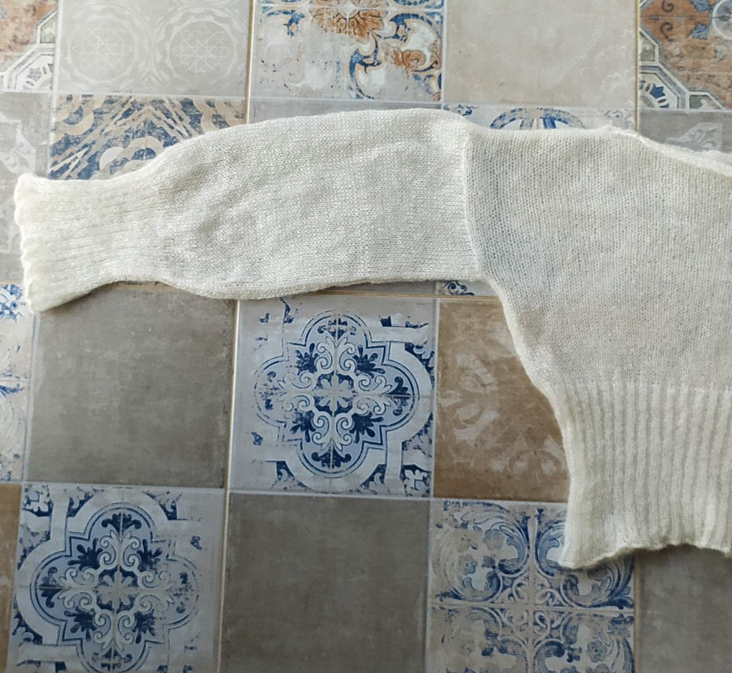 White Mohair Silk Knit Sweater: Balloon Sleeves, Fitted Waist