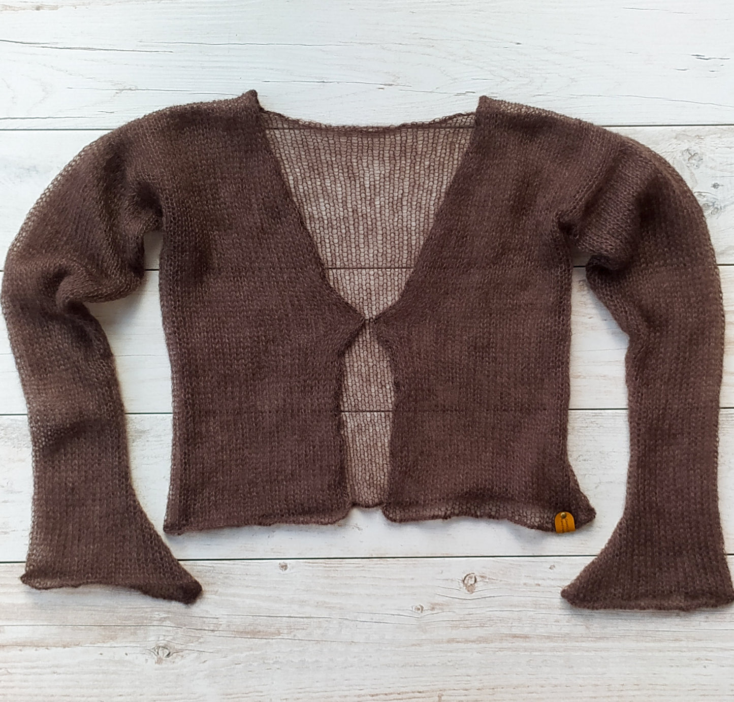 Brown Lightweight Mohair&Silk Cardigan Transparent easy Hook and eye closure size S-M Soft