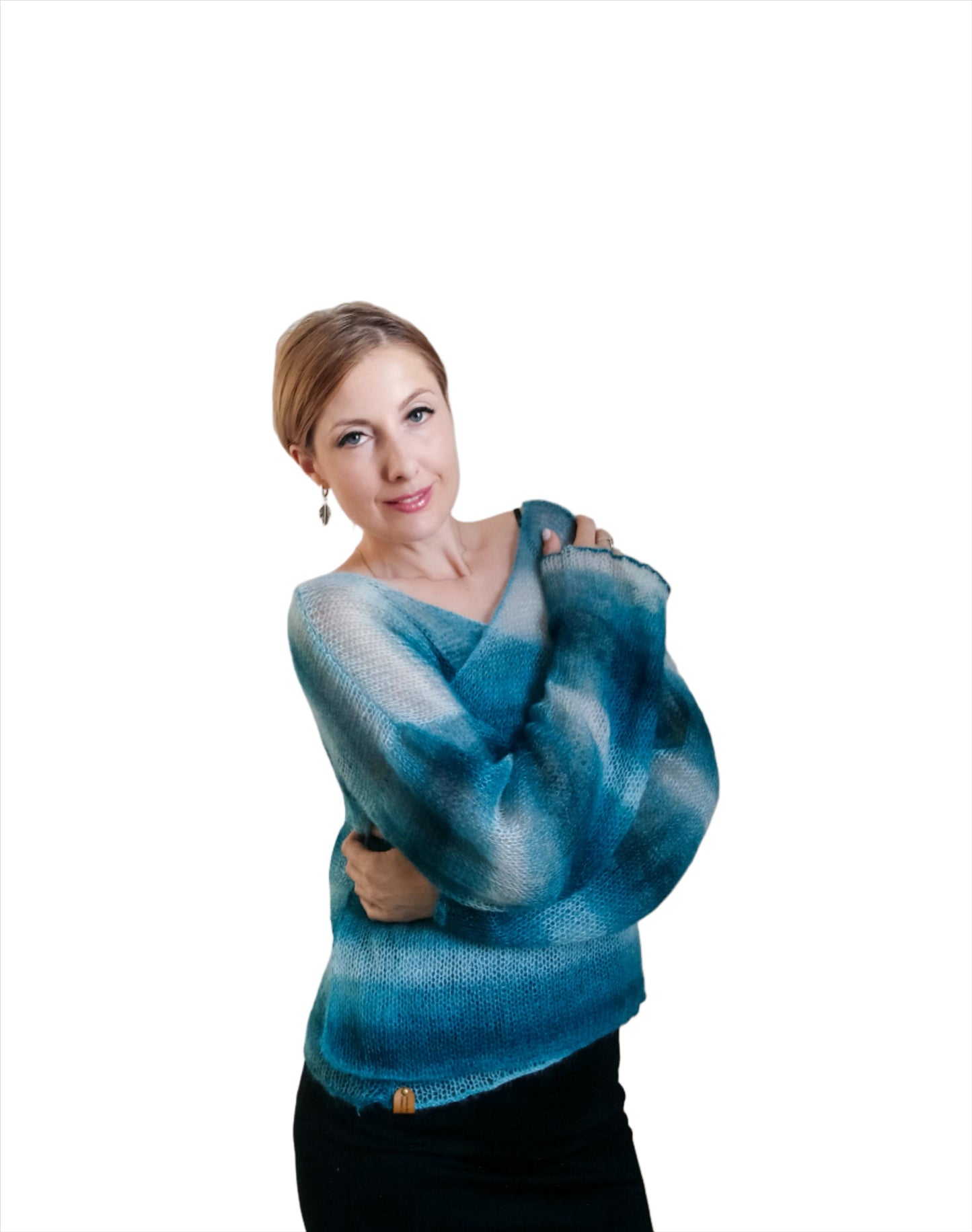 Exceptionally Lightweight And Soft Tie Side Mohair Cardigan Petrol Blue