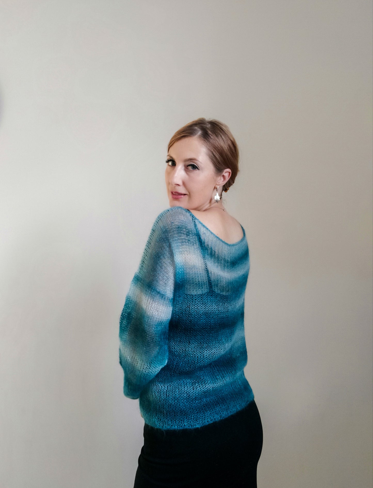 Exceptionally Lightweight And Soft Tie Side Mohair Cardigan Petrol Blue