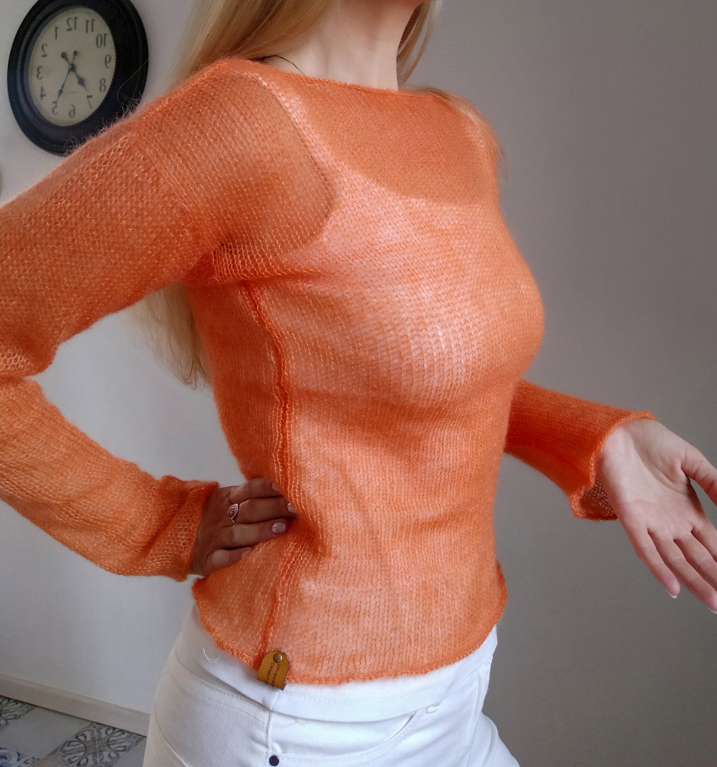 Sage Green S-M Fitted Mohair&Silk Sweater Lightweight For All Seasons Soft Non-itchy Warm Yarn Breathable Safe for Skin and Environment