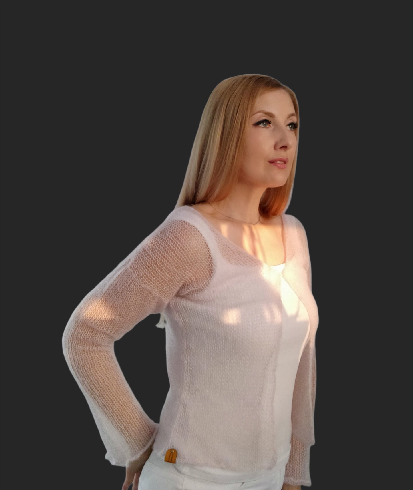 Pearl Pink Mohair&Silk Cardigan Transparent easy Hook and eye closure size S-M