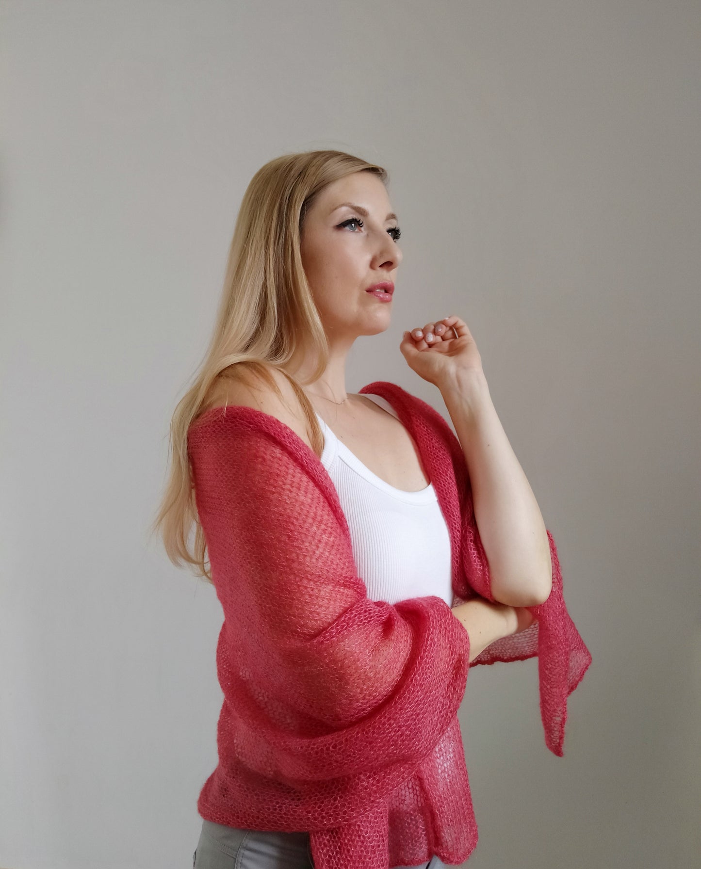 Raspberry Mohair Silk Shawl: Lightweight Elegant Wrap