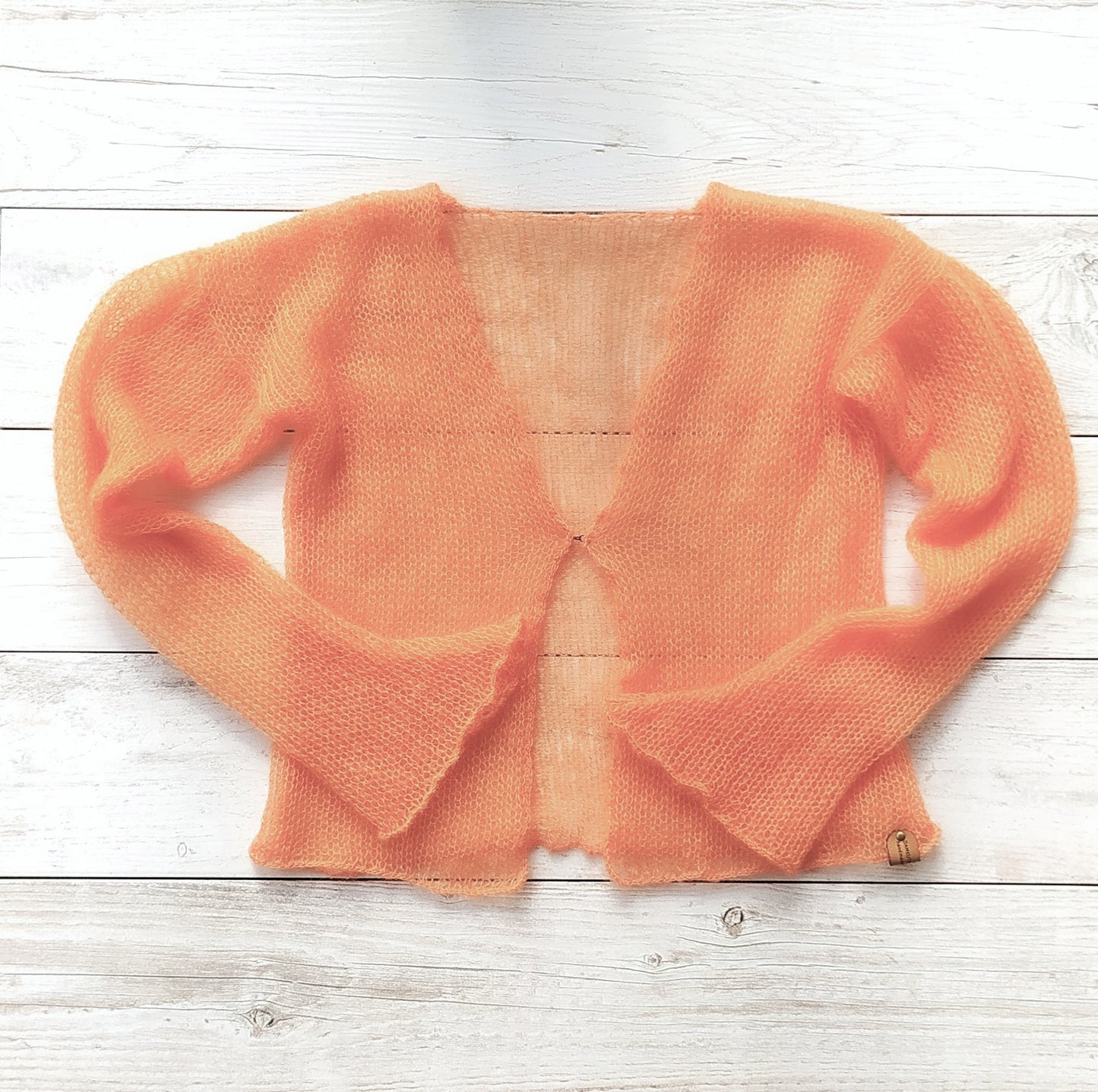 Made To Order Orange Mohair Silk Cardigan: Lightweight Knit Sweater, XS-S-M