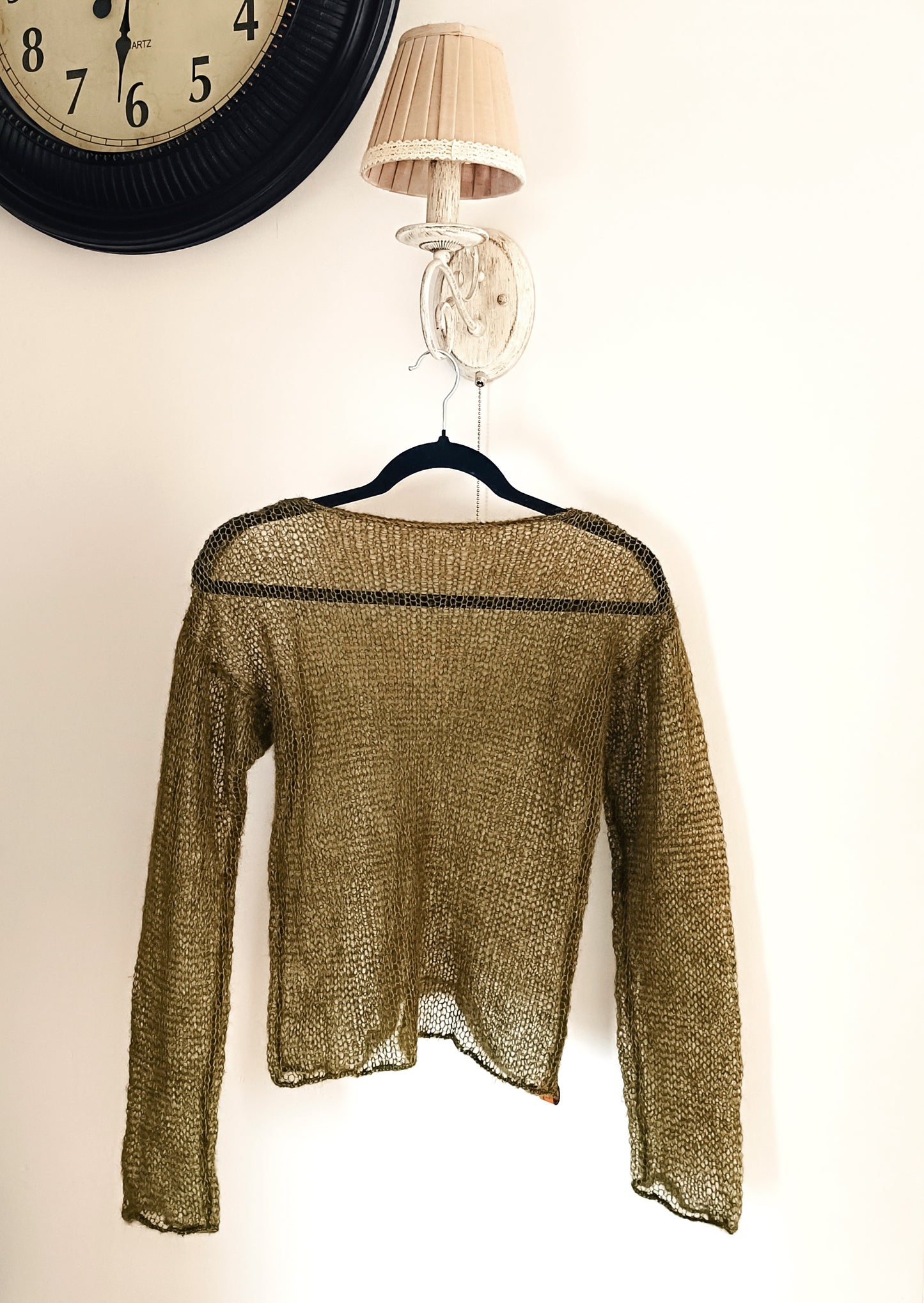 Made to Order Dark Olive Green Mohair Silk Sweater: Sheer Knit Top XS-S-M-L
