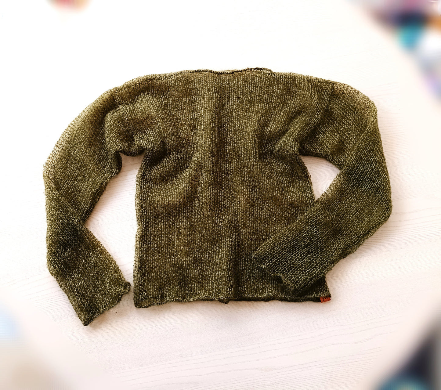 Made to Order Dark Olive Green Mohair Silk Sweater: Sheer Knit Top XS-S-M-L