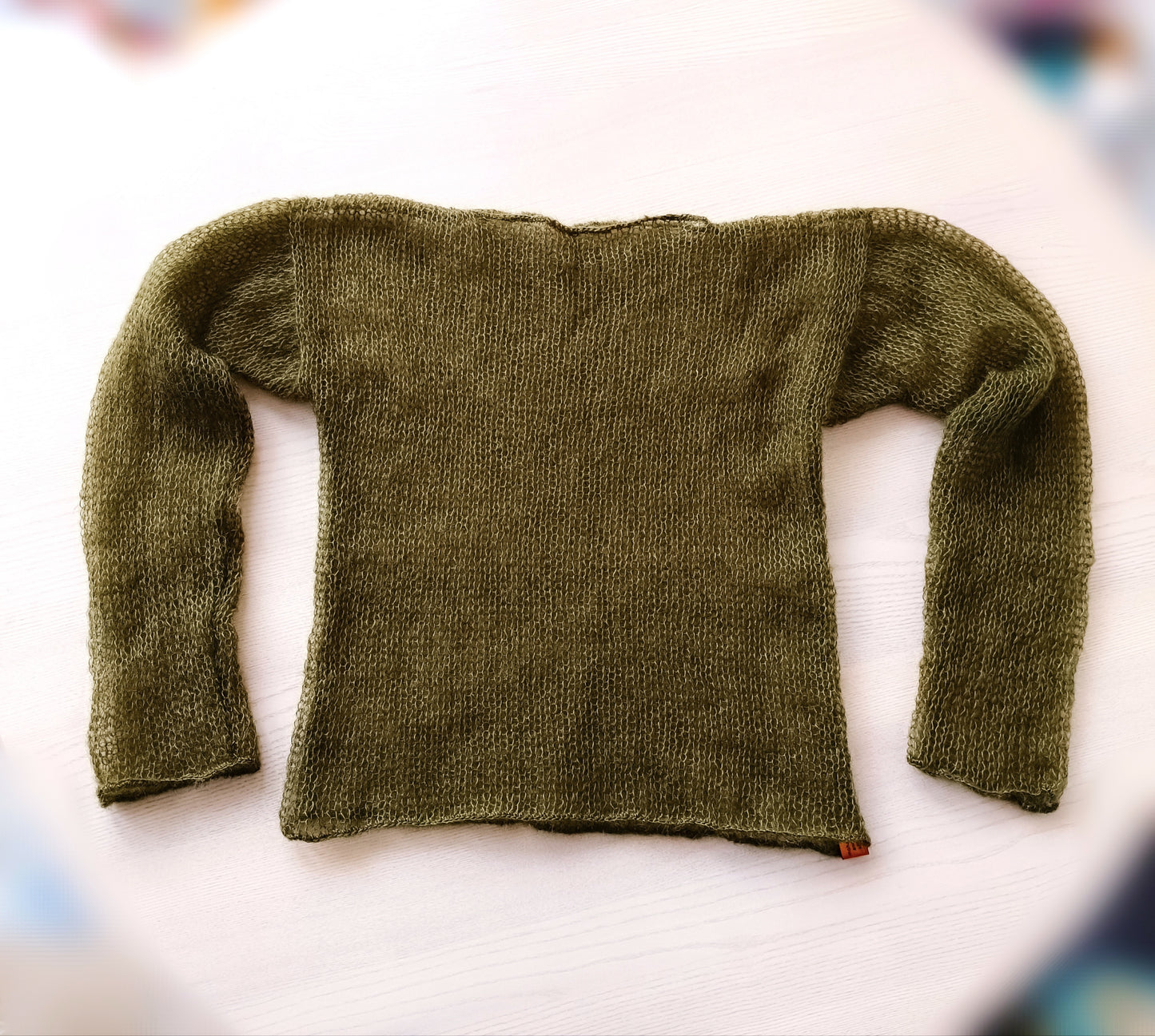 Made to Order Dark Olive Green Mohair Silk Sweater: Sheer Knit Top XS-S-M-L