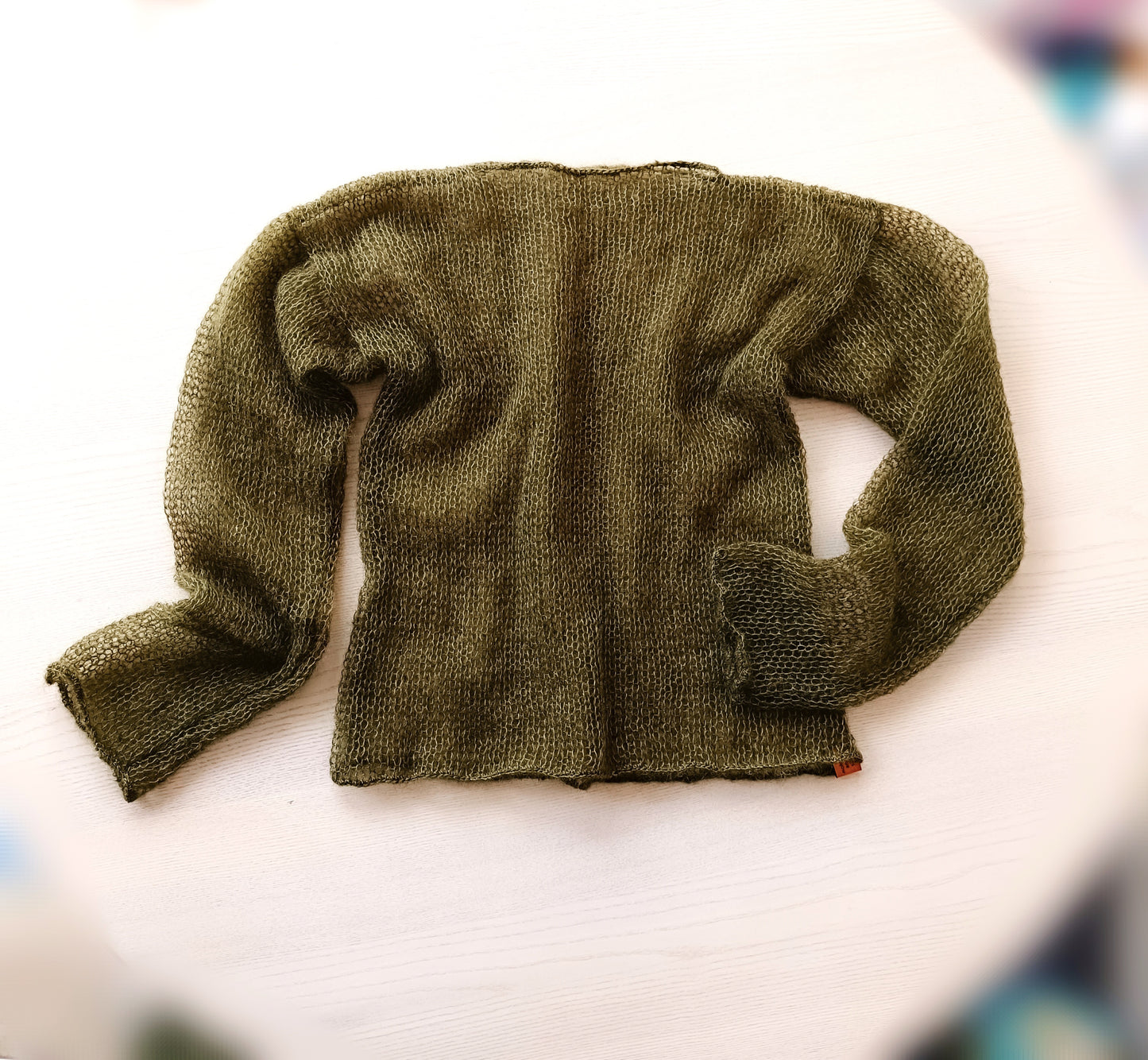 Made to Order Dark Olive Green Mohair Silk Sweater: Sheer Knit Top XS-S-M-L