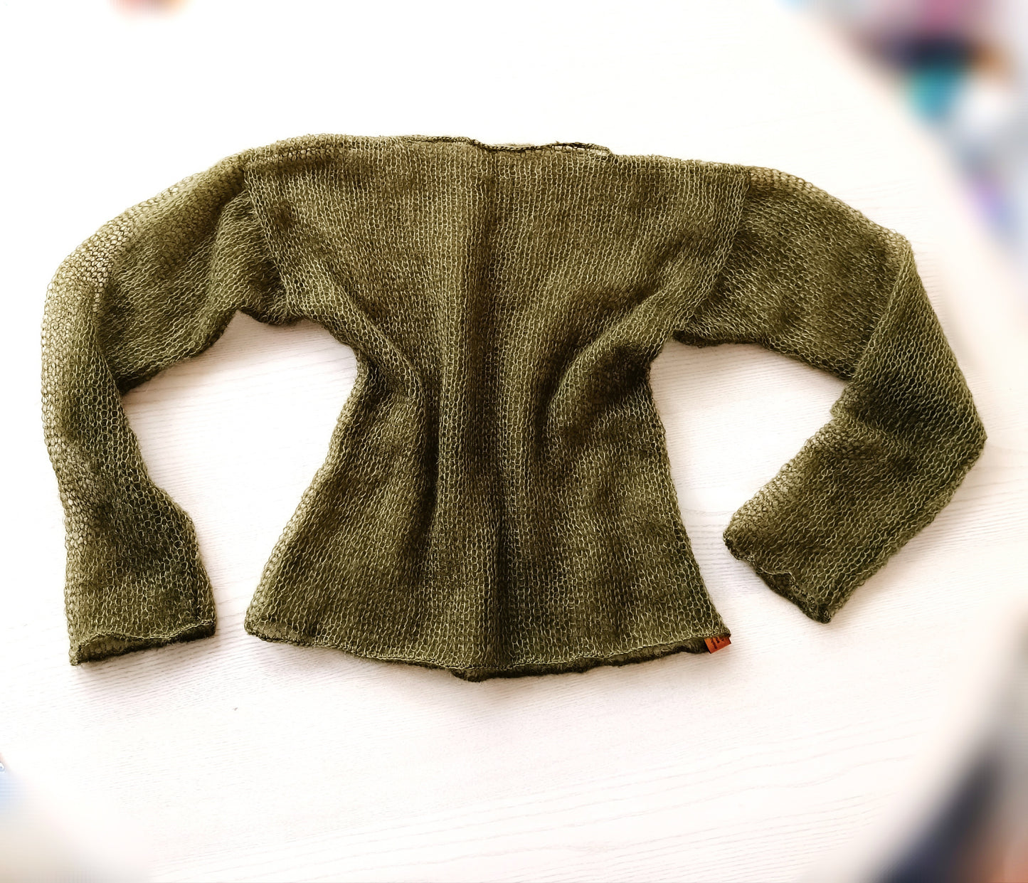 Made to Order Dark Olive Green Mohair Silk Sweater: Sheer Knit Top XS-S-M-L