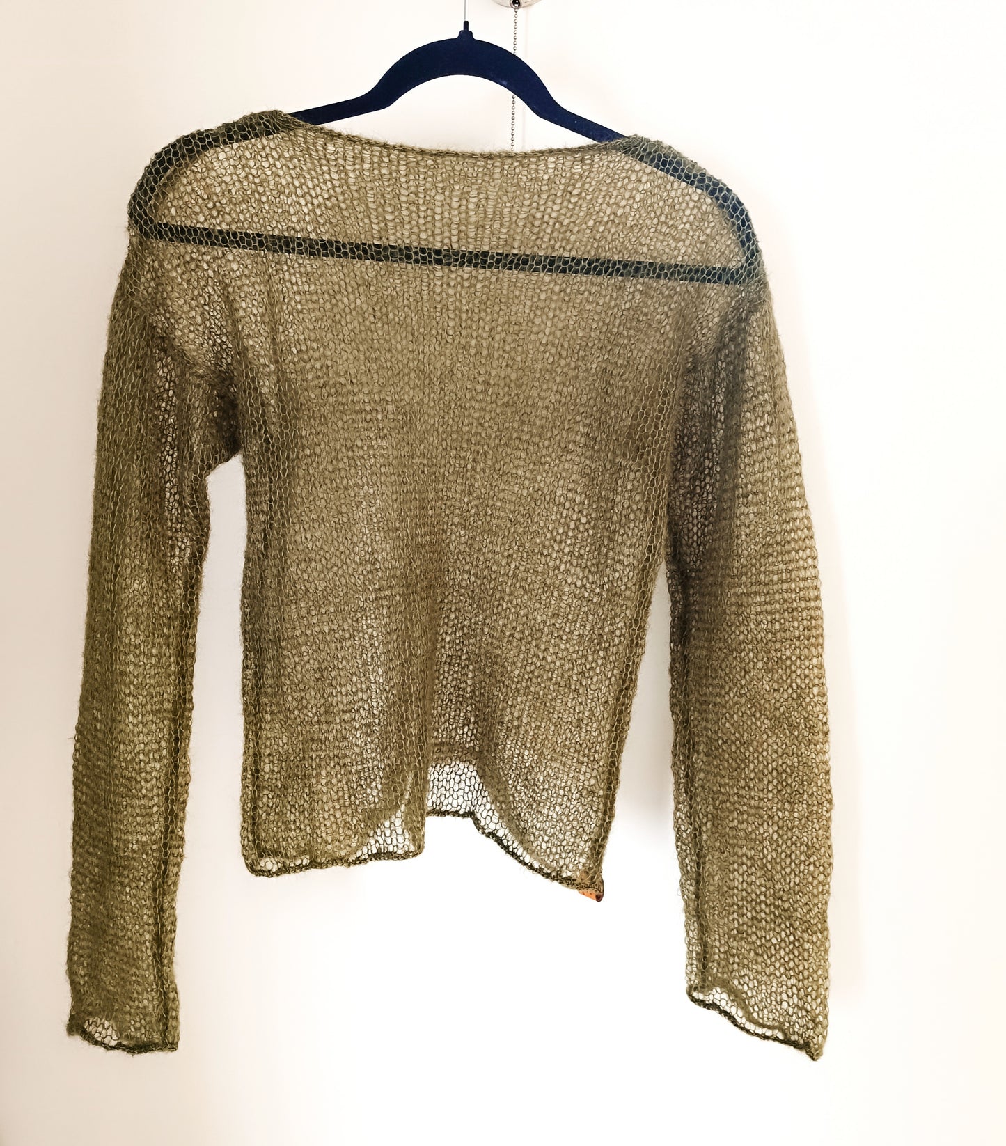 Made to Order Dark Olive Green Mohair Silk Sweater: Sheer Knit Top XS-S-M-L