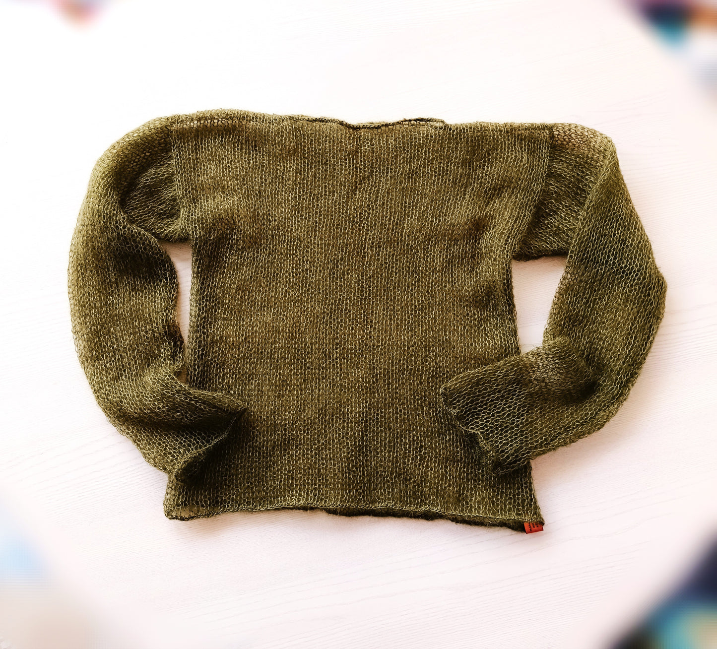 Made to Order Dark Olive Green Mohair Silk Sweater: Sheer Knit Top XS-S-M-L
