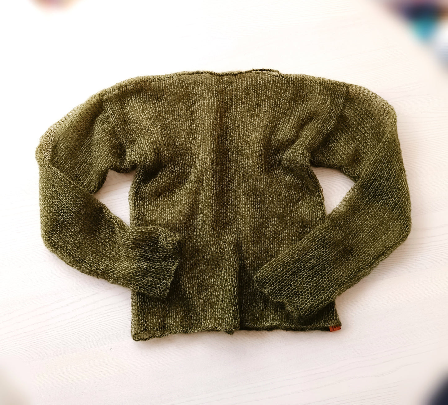 Made to Order Dark Olive Green Mohair Silk Sweater: Sheer Knit Top XS-S-M-L