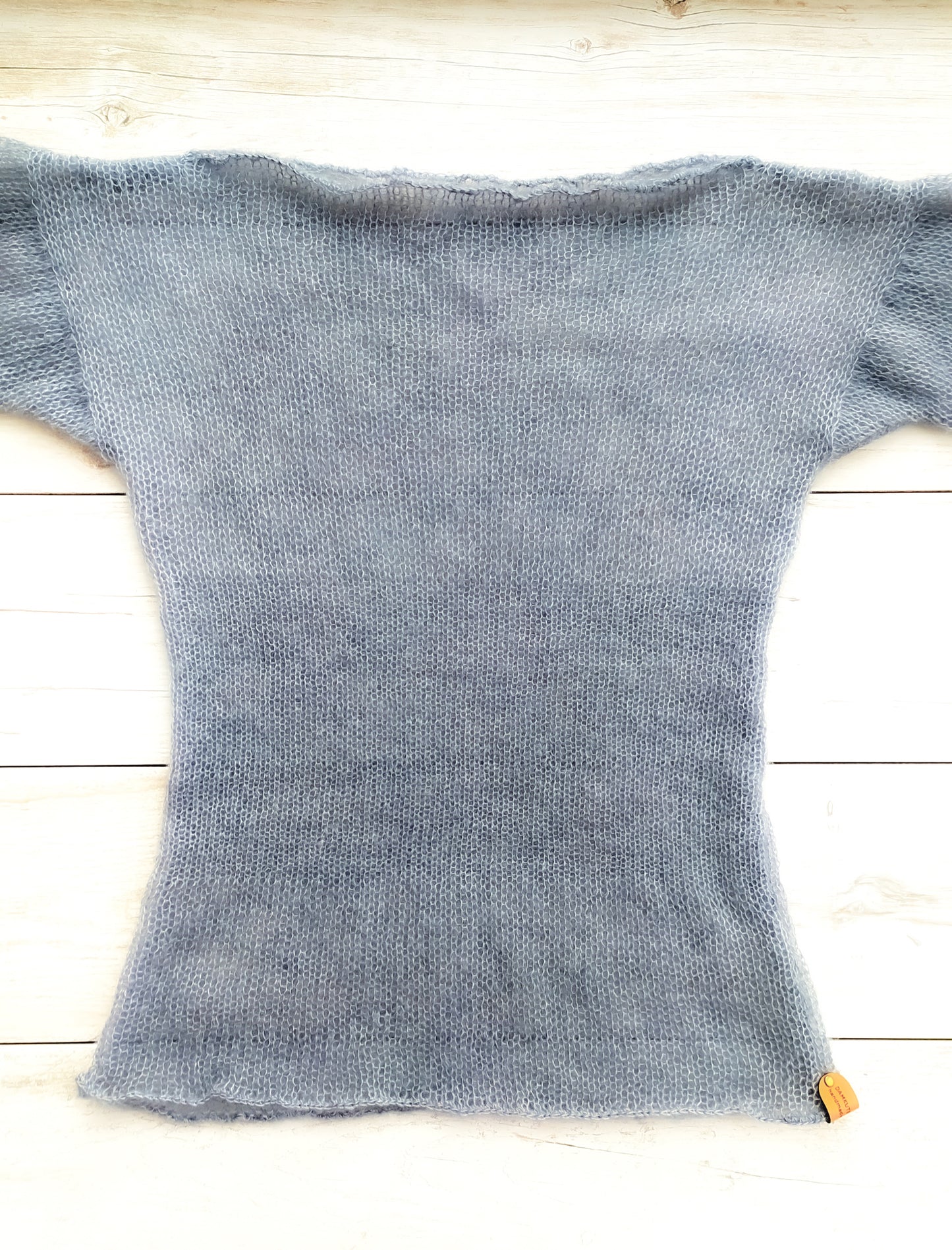 Grey Mohair Silk Sweater: Fitted Lightweight Knit Top XS-S-M