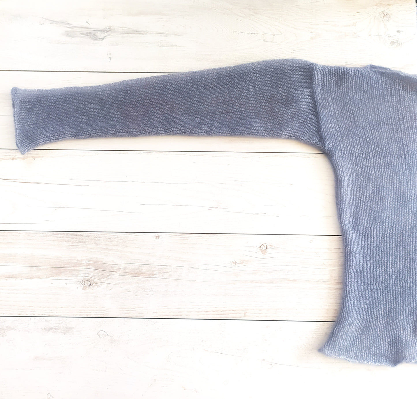 Grey Mohair Silk Sweater: Fitted Lightweight Knit Top XS-S-M