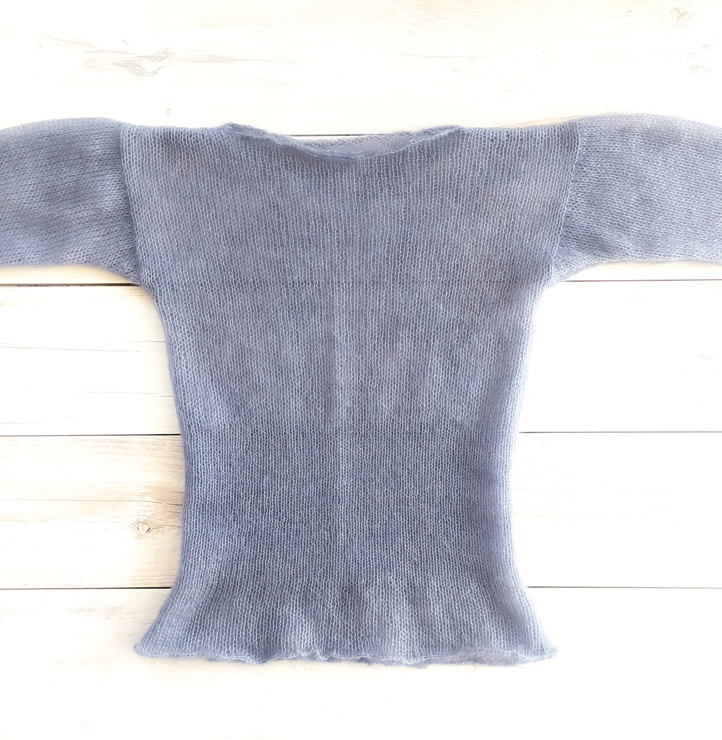 Grey Mohair Silk Sweater: Fitted Lightweight Knit Top XS-S-M