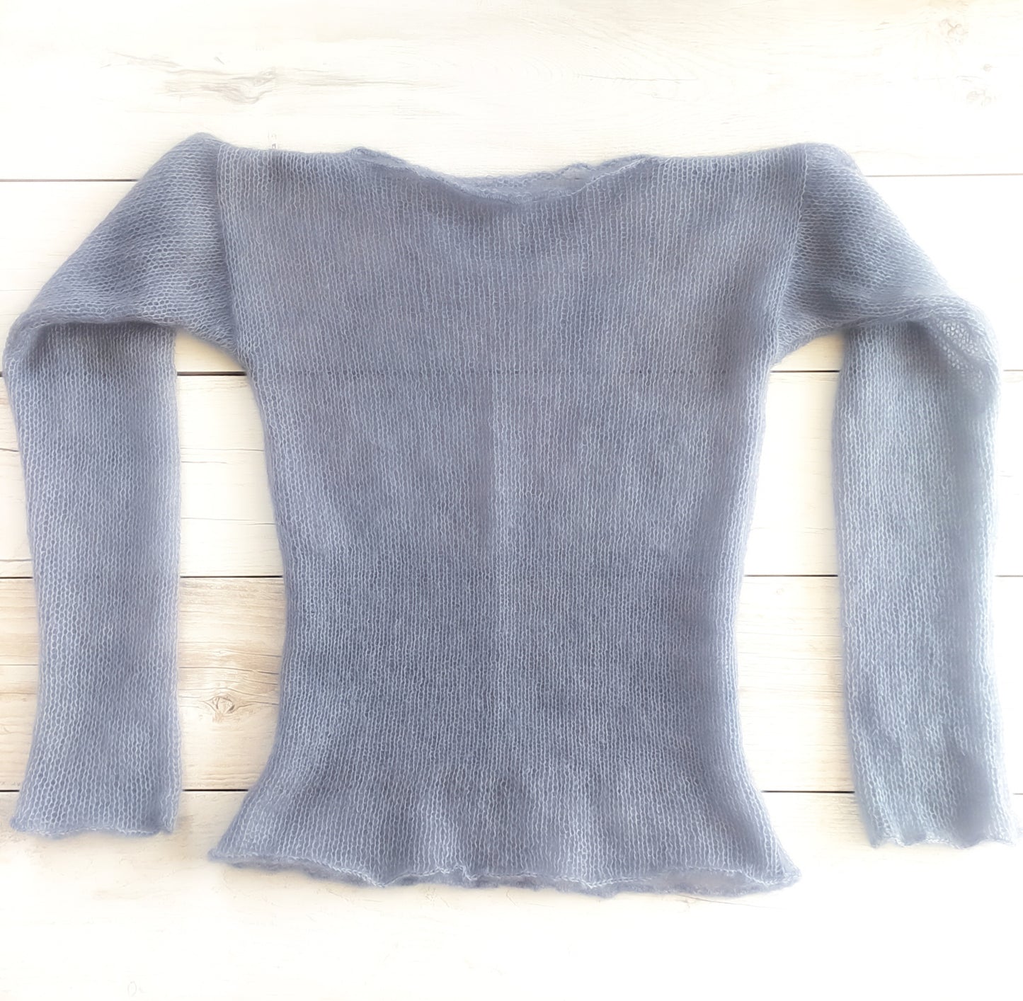 Grey Mohair Silk Sweater: Fitted Lightweight Knit Top XS-S-M