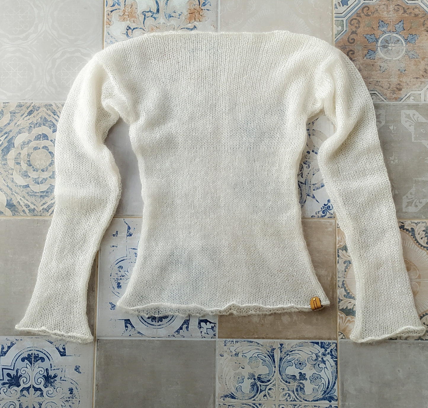 Made To Order White Mohair Silk Sweater: Fitted Lightweight Knit Top XS-S-M