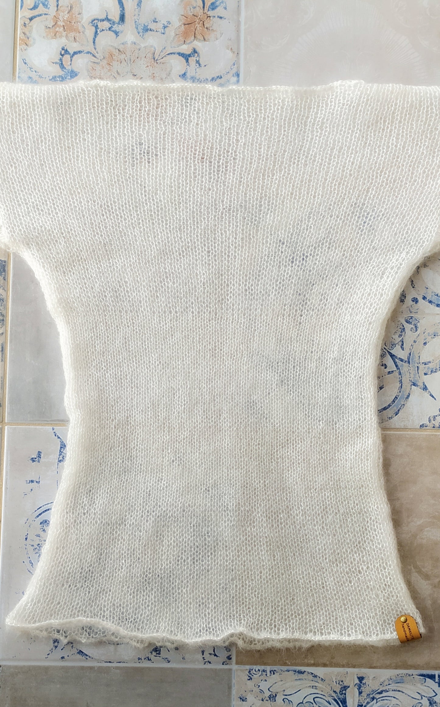 Made To Order White Mohair Silk Sweater: Fitted Lightweight Knit Top XS-S-M