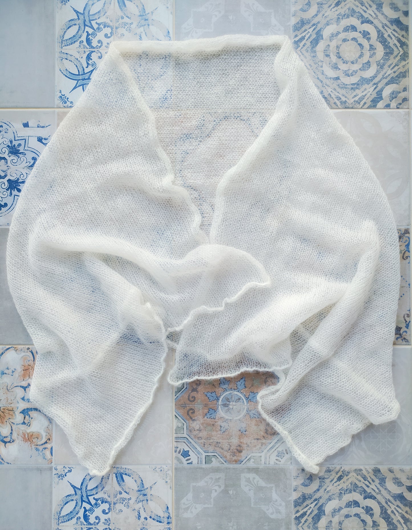 Made To Order Off White Shawl:  Soft Wrap From Mohair and Silk Yarn