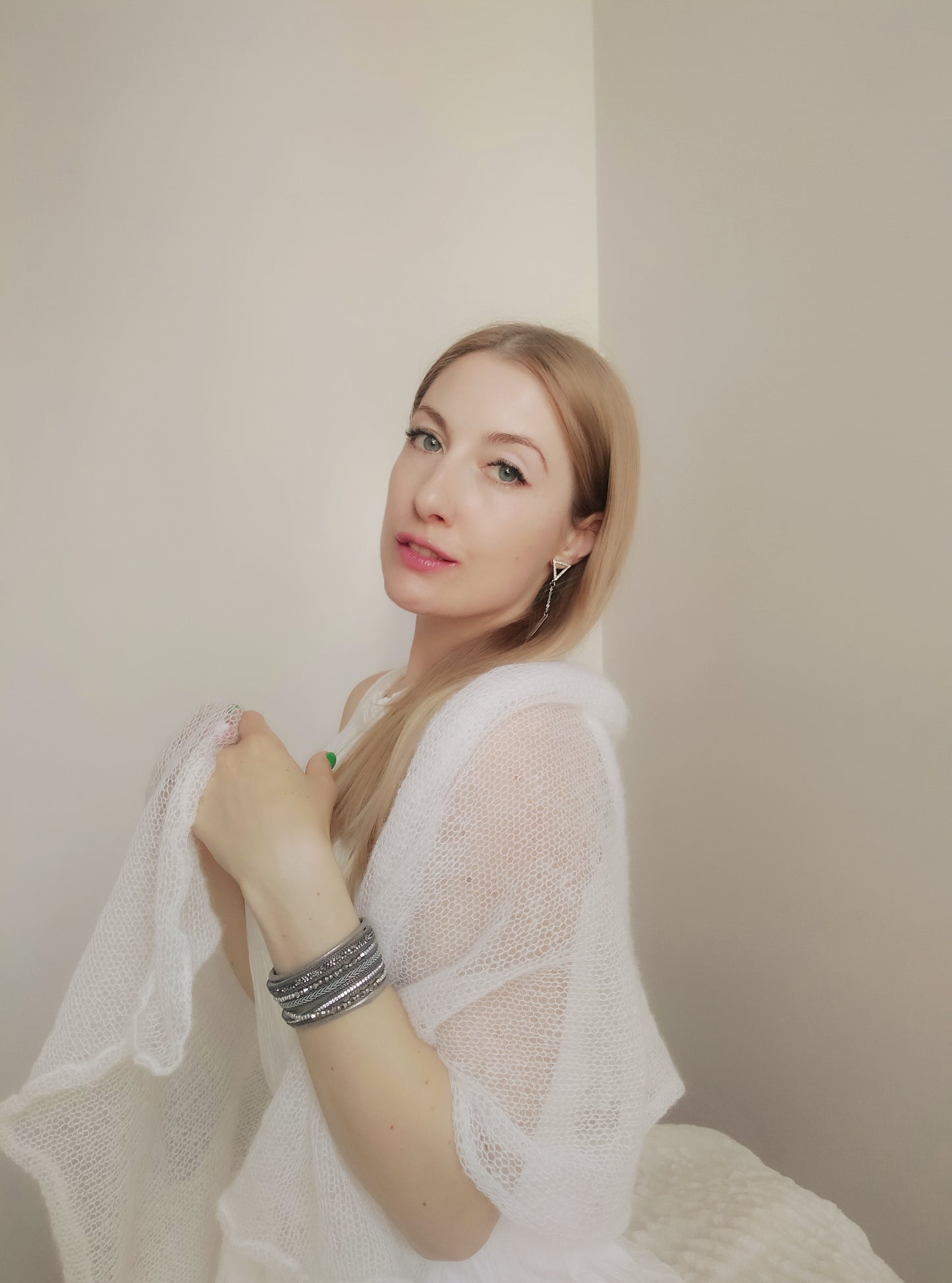 Made To Order Off White Shawl:  Soft Wrap From Mohair and Silk Yarn