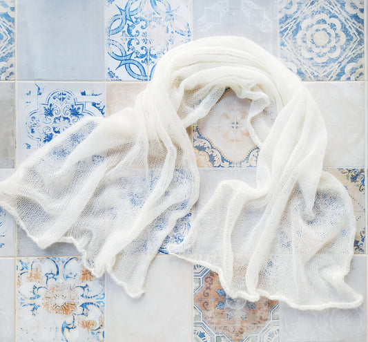 Made To Order Off White Shawl:  Soft Wrap From Mohair and Silk Yarn