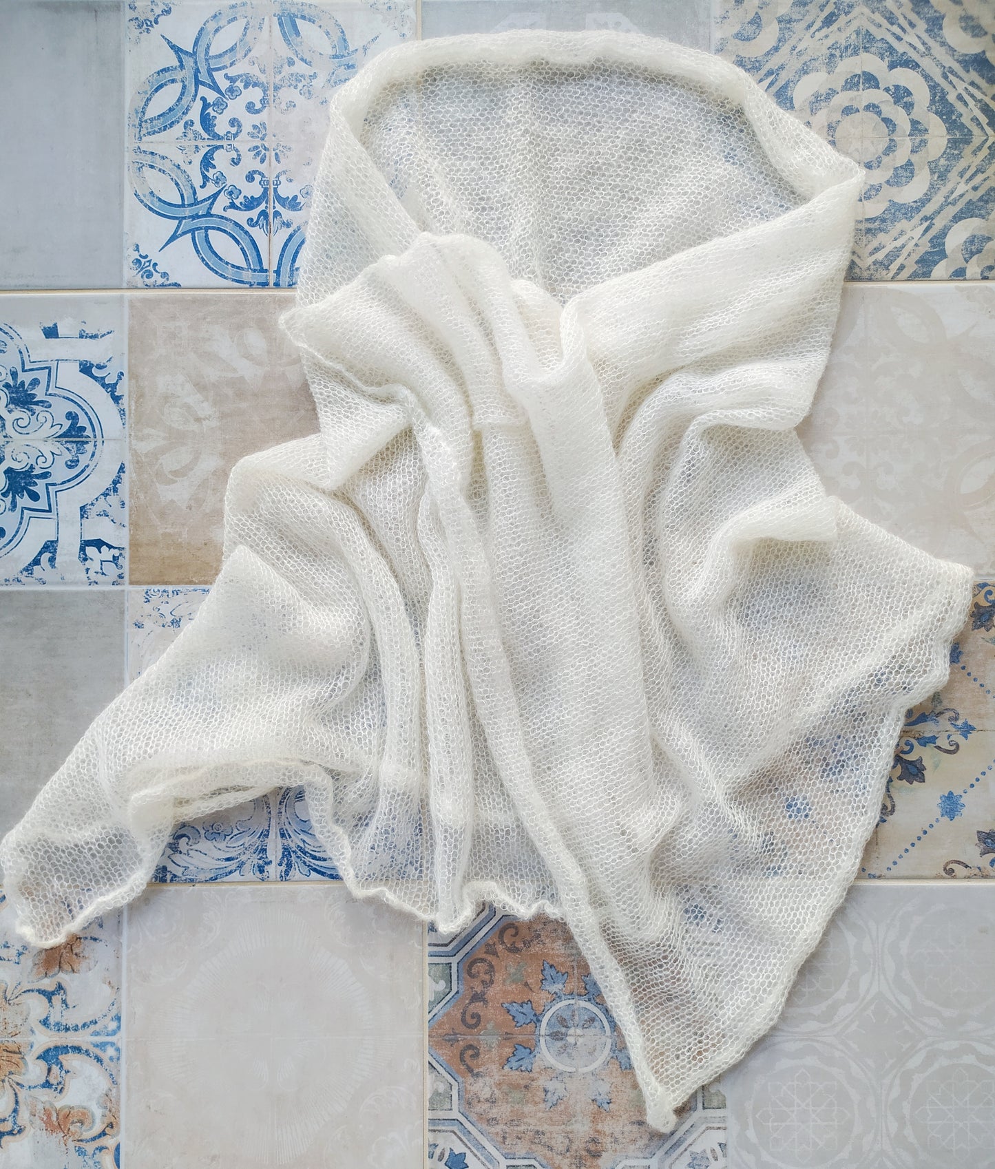 Made To Order Off White Shawl:  Soft Wrap From Mohair and Silk Yarn