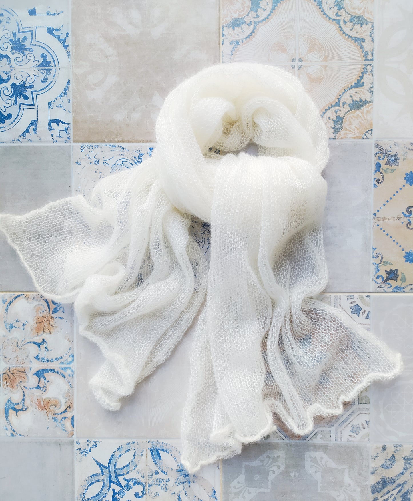 Made To Order Off White Shawl:  Soft Wrap From Mohair and Silk Yarn