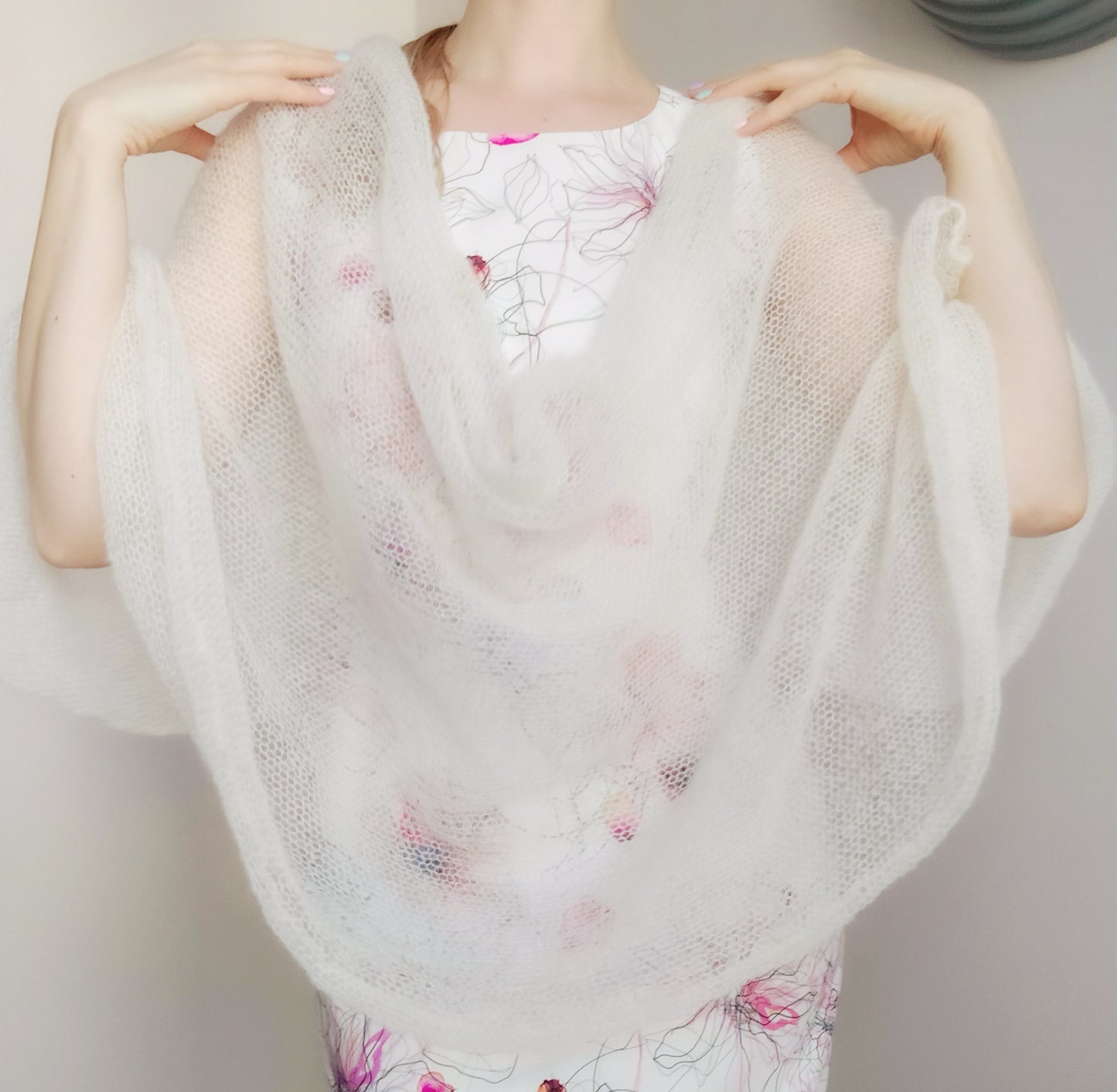 Made To Order Off White Shawl:  Soft Wrap From Mohair and Silk Yarn