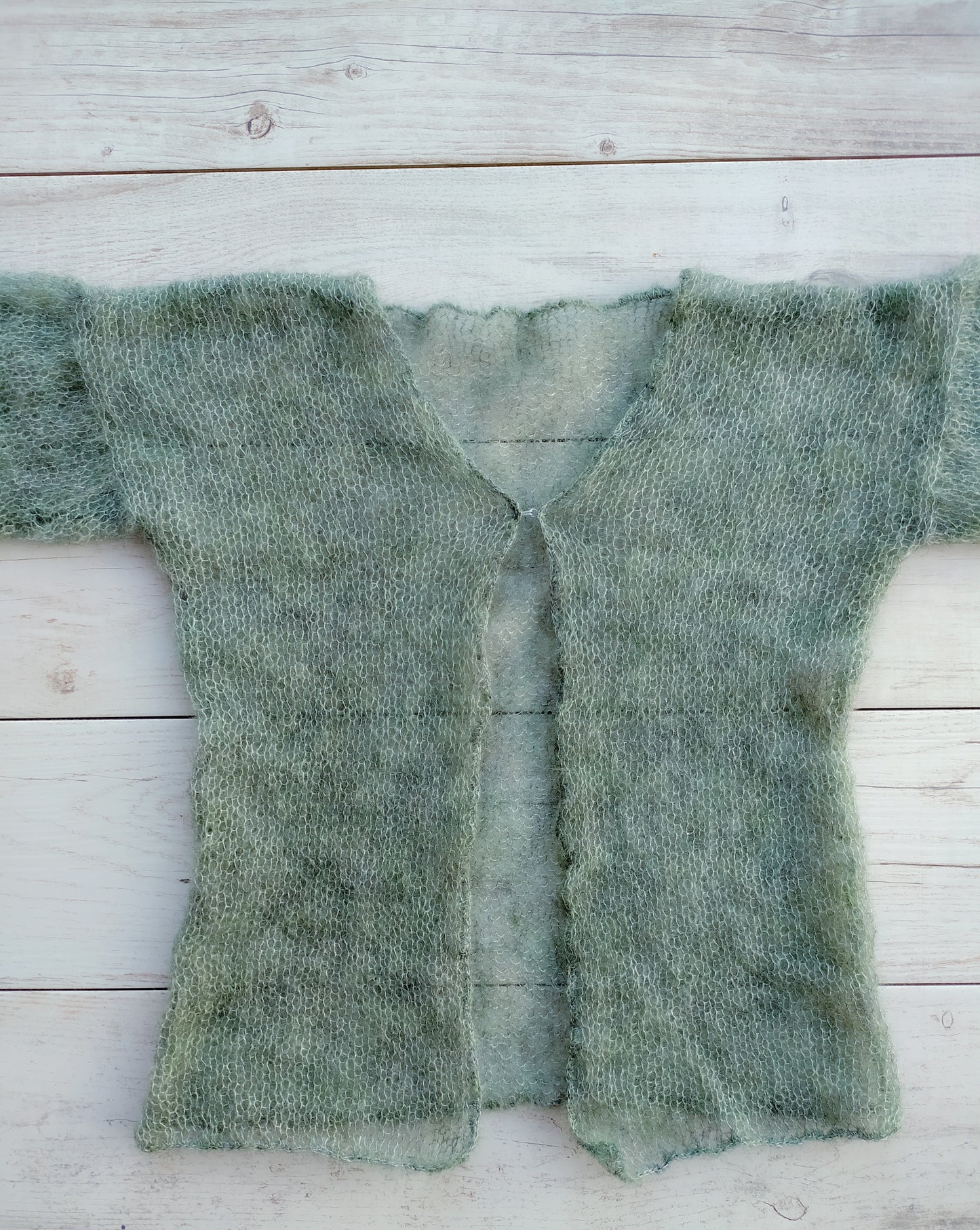 Made To Order Sage Green Mohair Silk Cardigan: Lightweight Knit Shrug, XS-S-M
