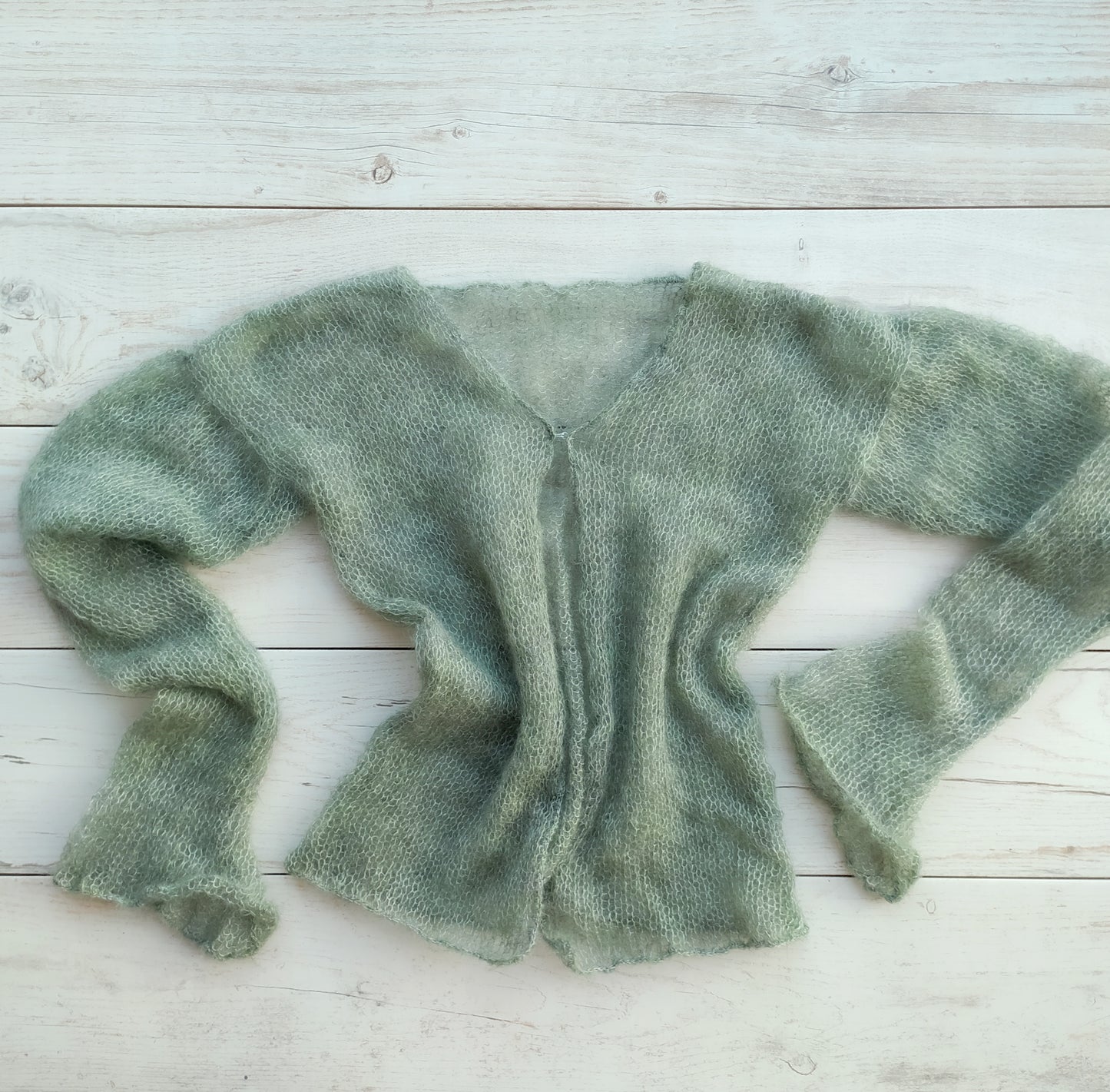 Made To Order Sage Green Mohair Silk Cardigan: Lightweight Knit Shrug, XS-S-M