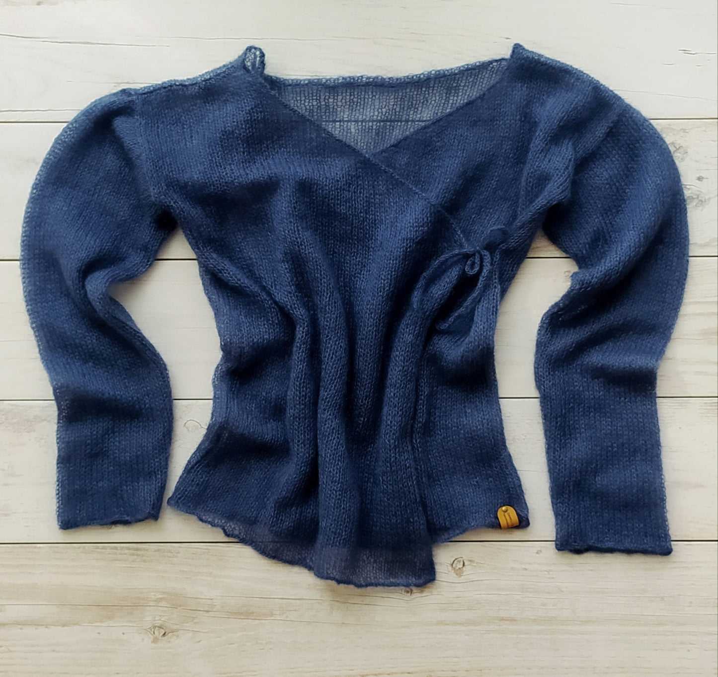 Exceptionally Lightweight And Soft Tie Side Navy Blue Mohair Silk Cardigan