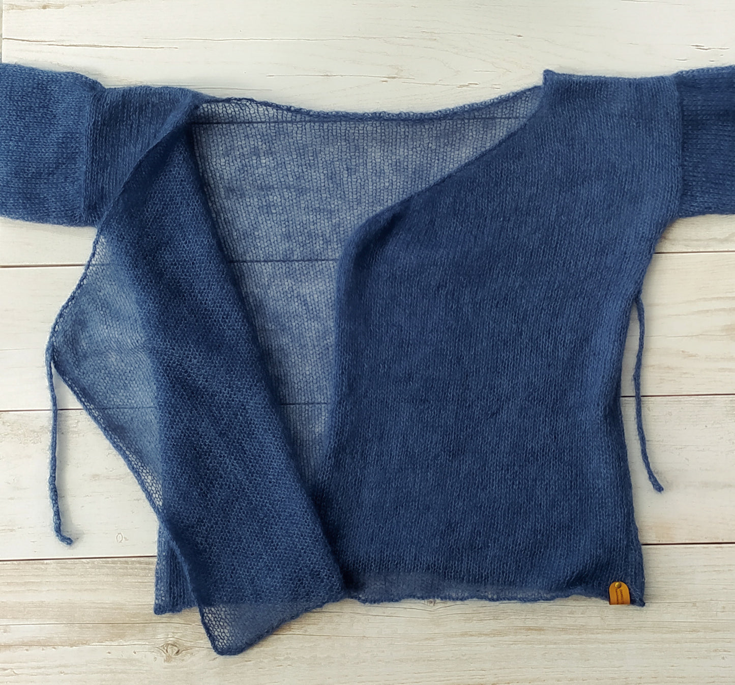 Exceptionally Lightweight And Soft Tie Side Navy Blue Mohair Silk Cardigan